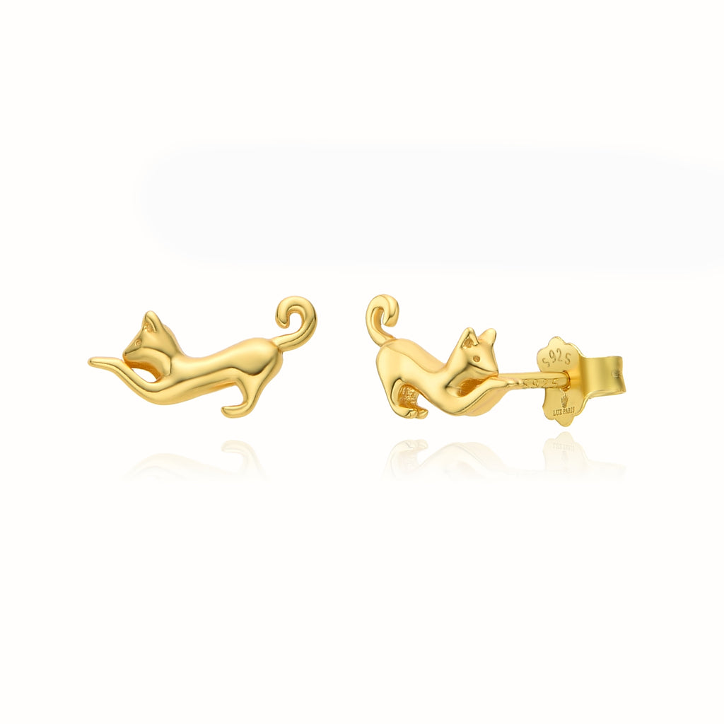 Pendientes Plata 925mls baño Oro 18 Kilates Gato