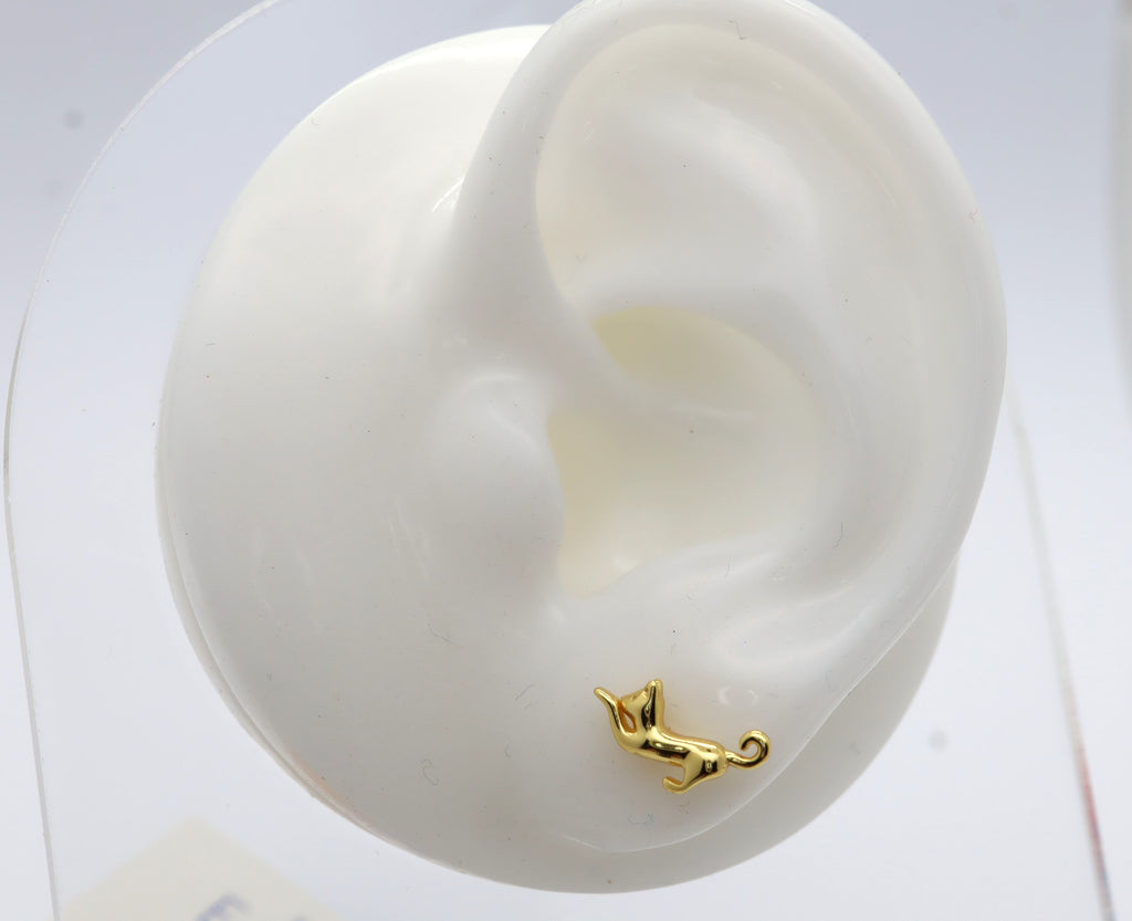 Pendientes Plata 925mls baño Oro 18 Kilates Gato