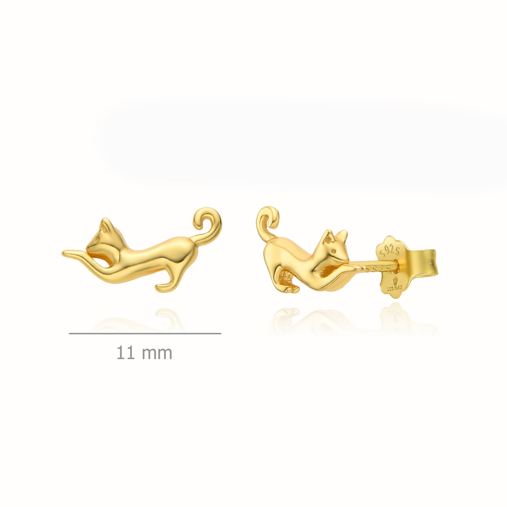 Pendientes Plata 925mls baño Oro 18 Kilates Gato