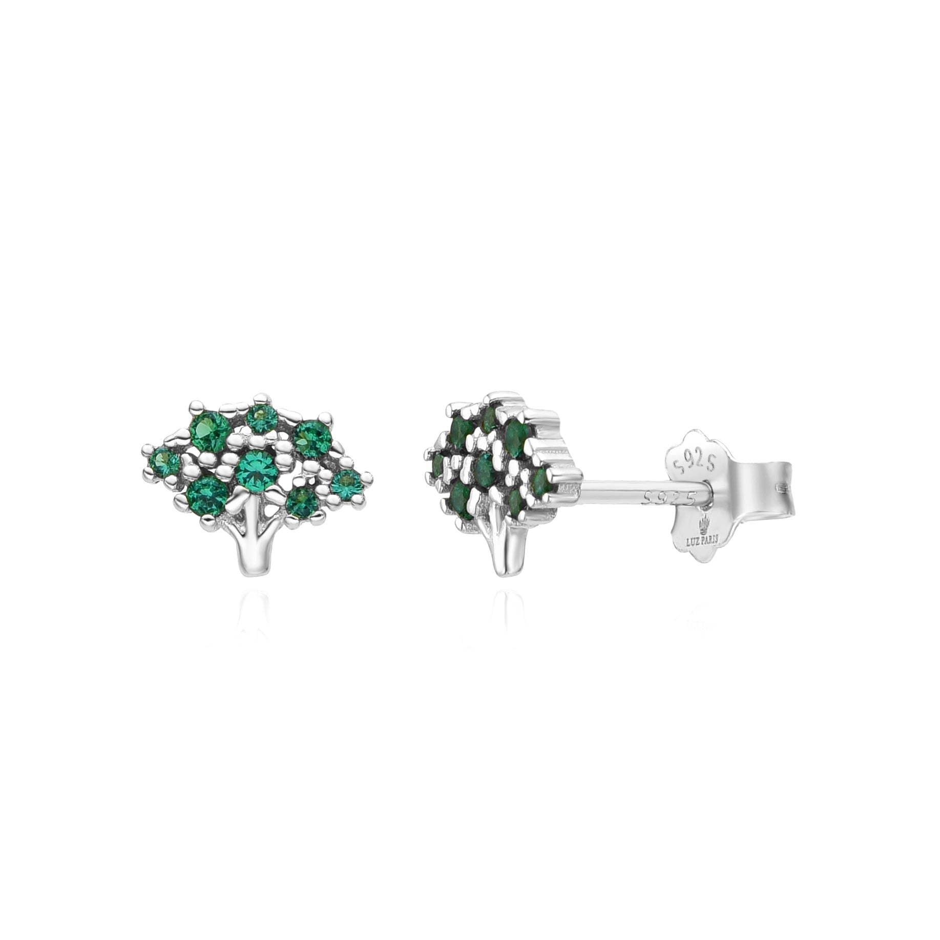 Pendientes Plata 925mls Árbol circonitas verde esmeralda