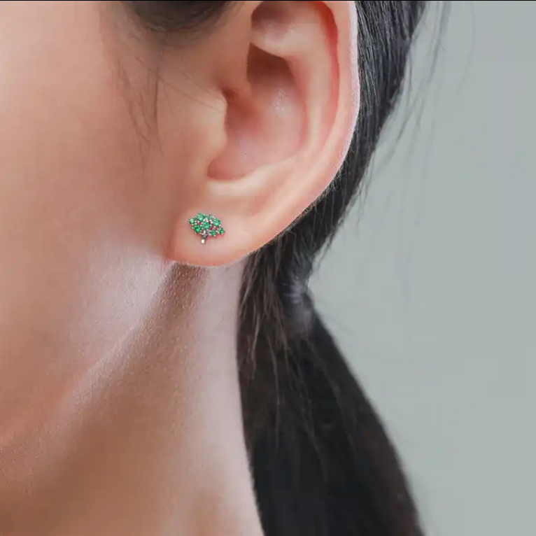 Pendientes Plata 925mls Árbol circonitas verde esmeralda