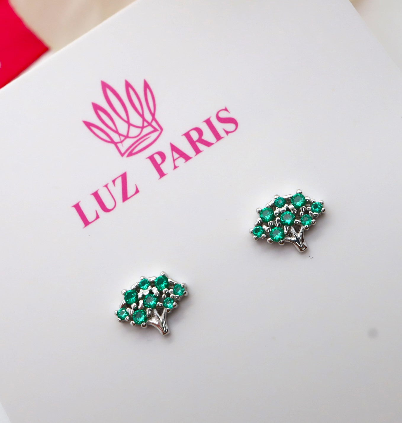 Pendientes Plata 925mls Árbol circonitas verde esmeralda