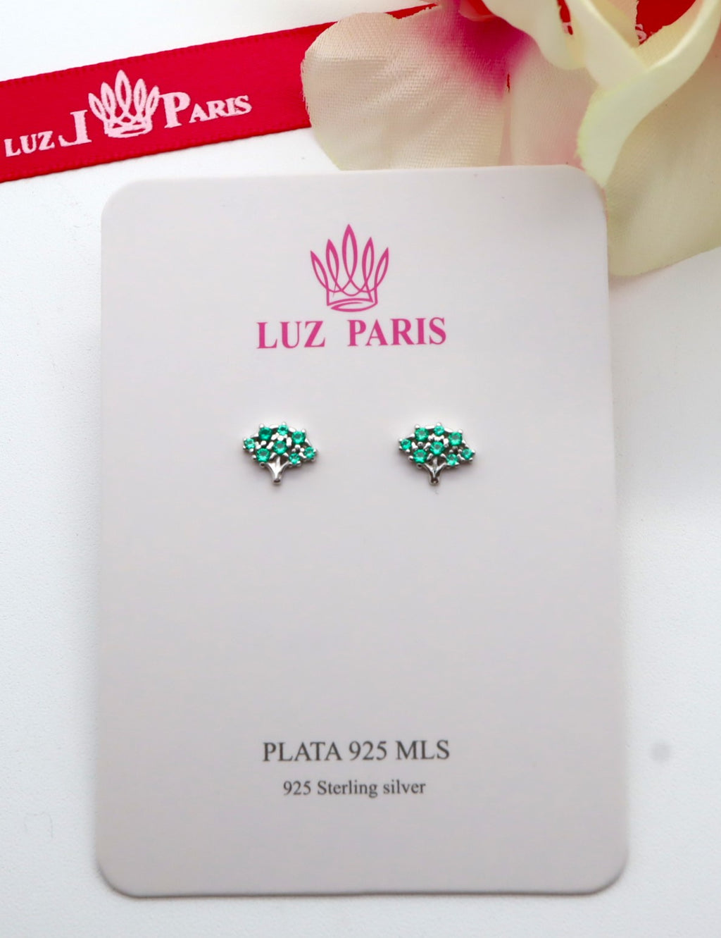 Pendientes Plata 925mls Árbol circonitas verde esmeralda