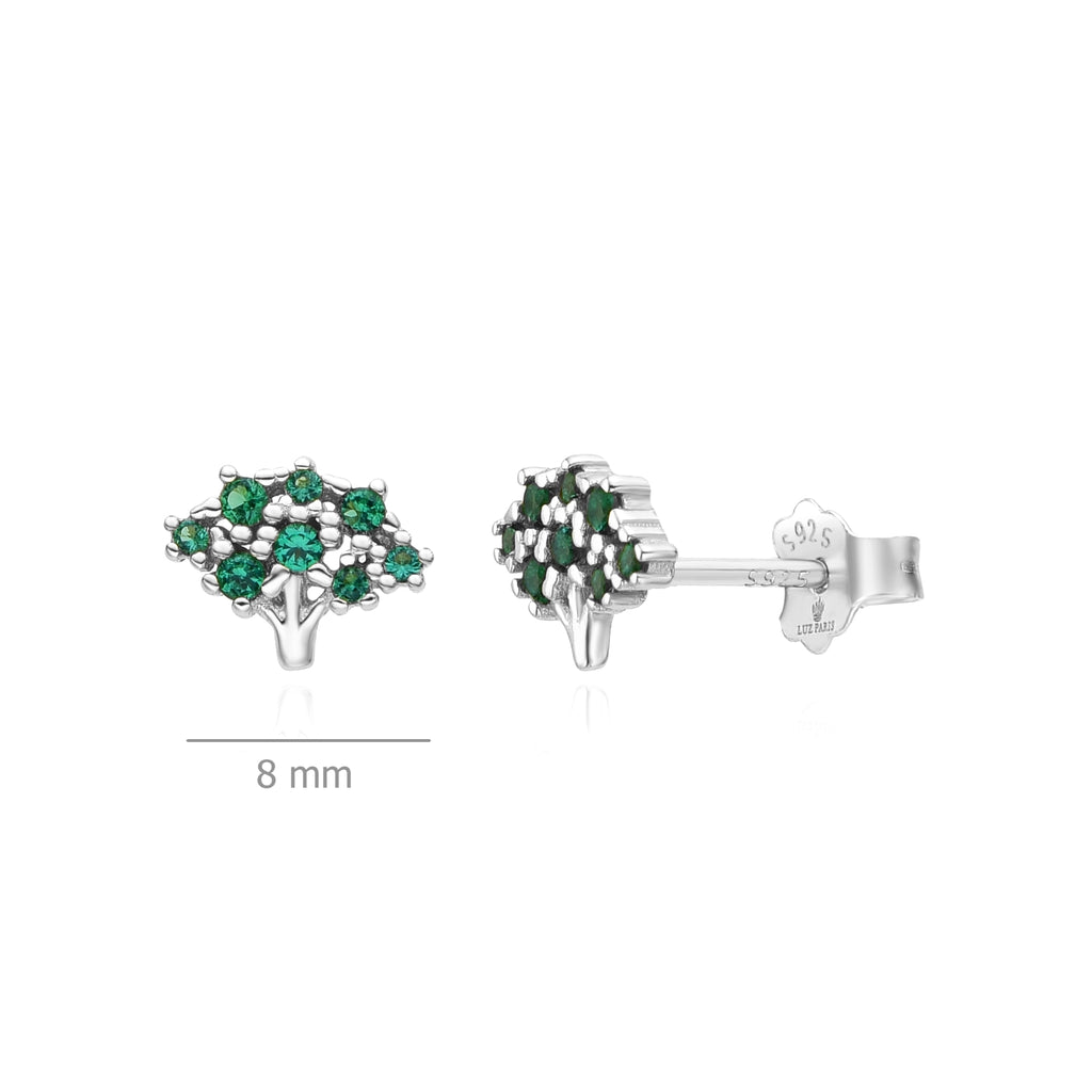 Pendientes Plata 925mls Árbol circonitas verde esmeralda