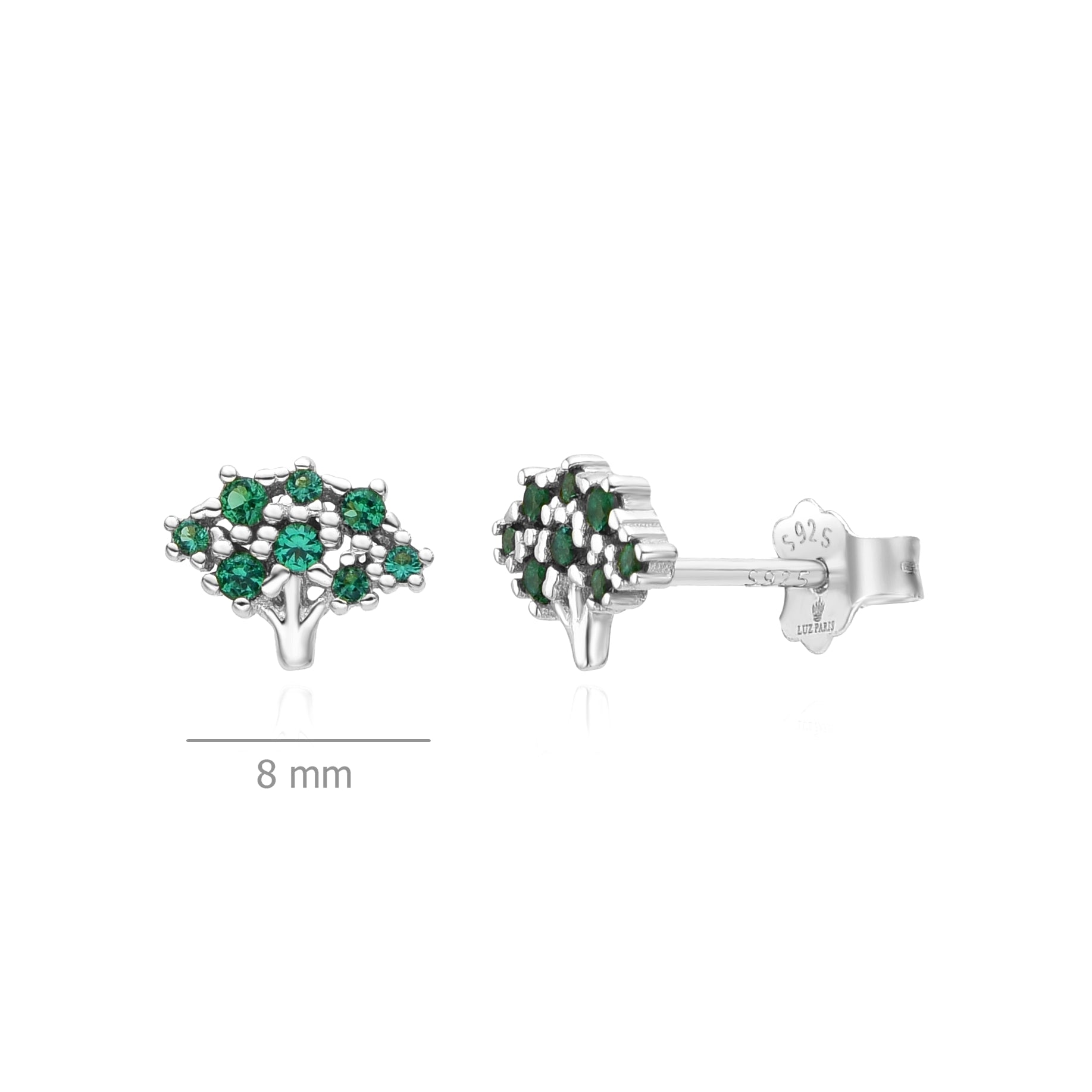 Pendientes Plata 925mls Árbol circonitas verde esmeralda