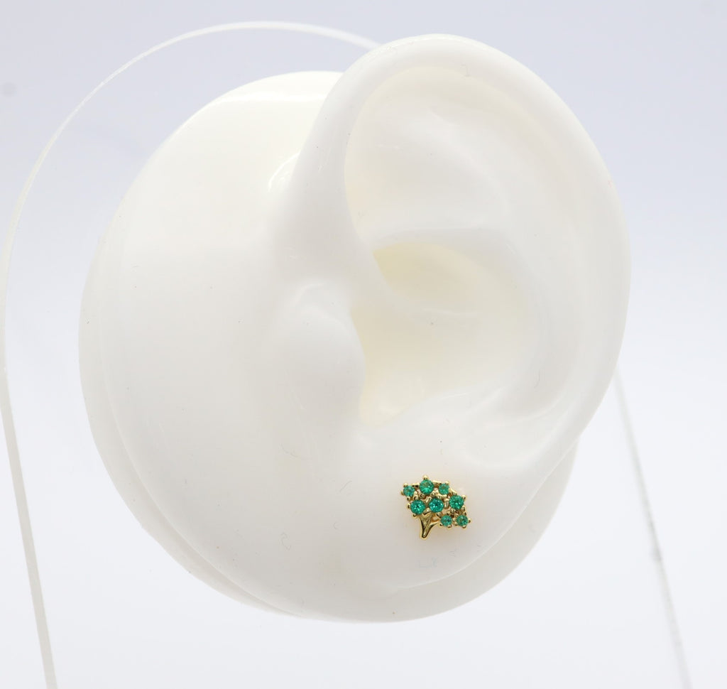 Pendientes Plata 925mls baño Oro 18 Kilates forma Árbol circonitas verde esmeralda