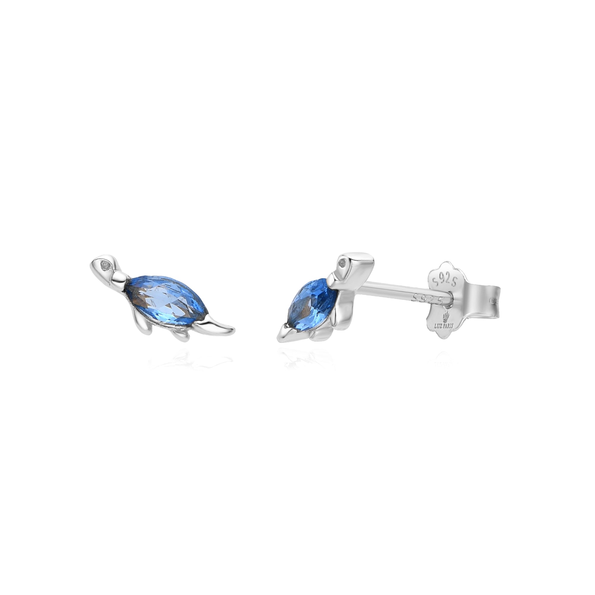 Pendientes Plata 925mls Tortuga circonitas azul | animales