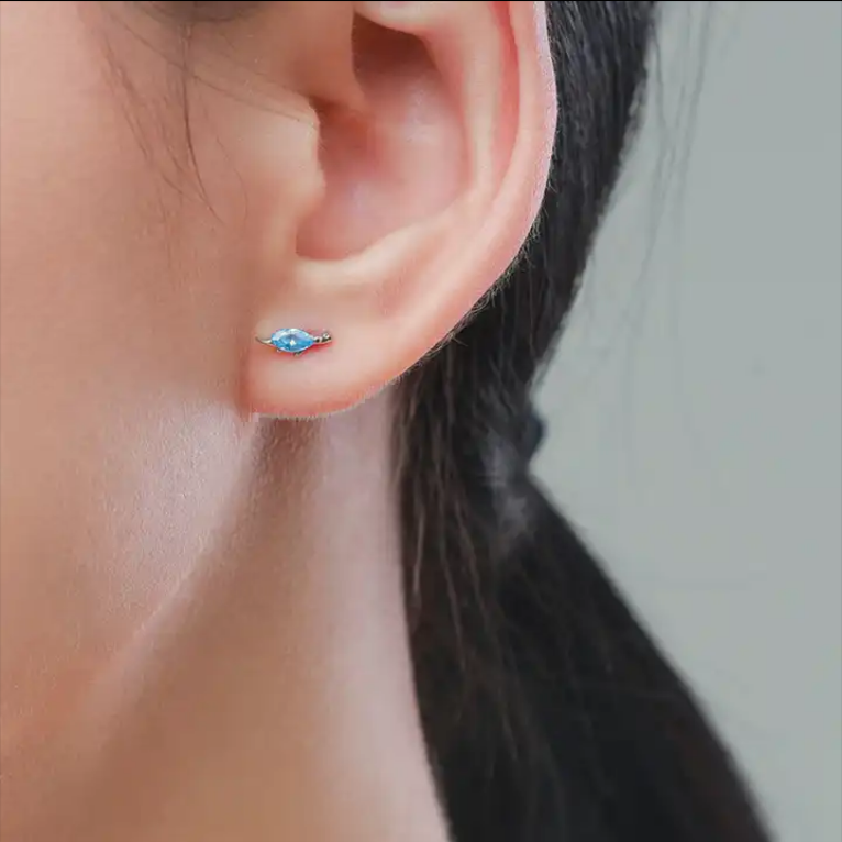 Pendientes Plata 925mls Tortuga circonitas azul | animales