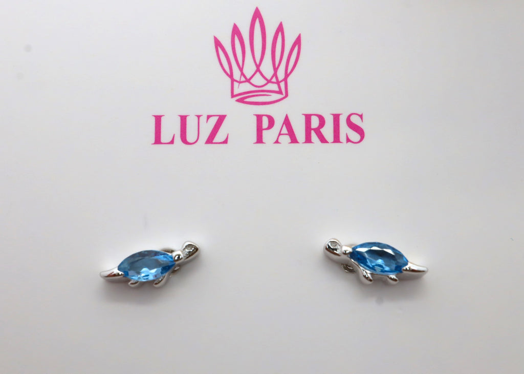 Pendientes Plata 925mls Tortuga circonitas azul | animales