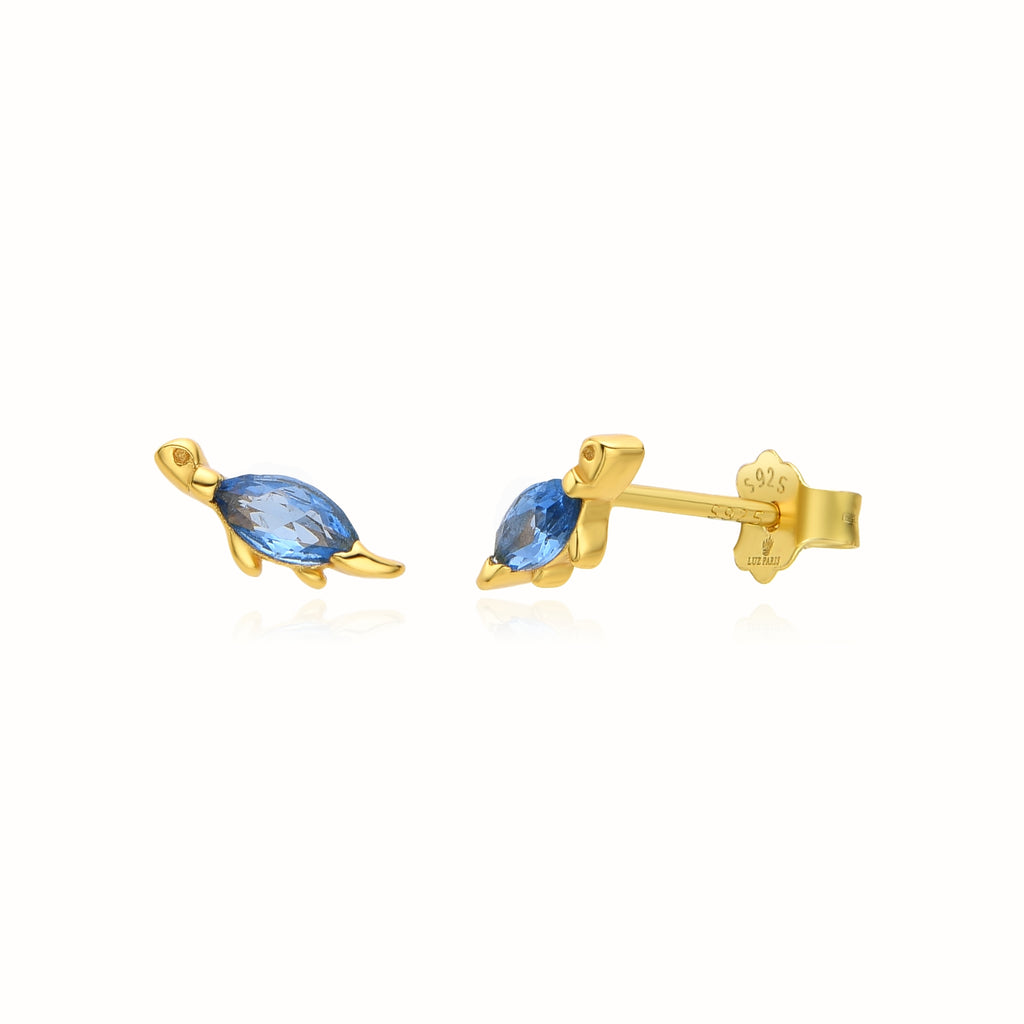 Pendientes Plata 925mls baño Oro 18 Kilates Tortuga circonitas azul | animales