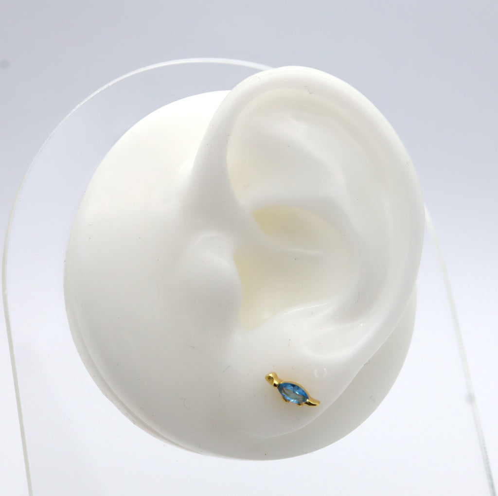 Pendientes Plata 925mls baño Oro 18 Kilates Tortuga circonitas azul | animales