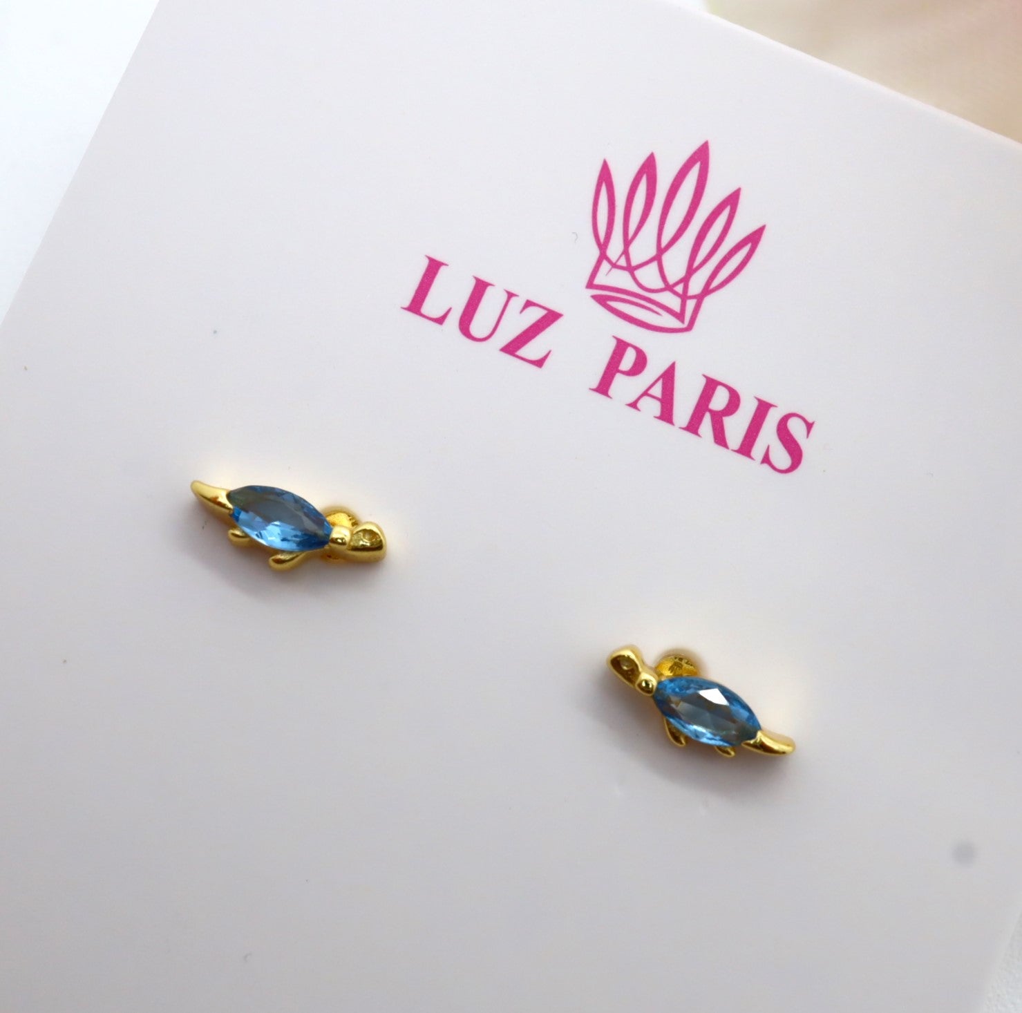 Pendientes Plata 925mls baño Oro 18 Kilates Tortuga circonitas azul | animales