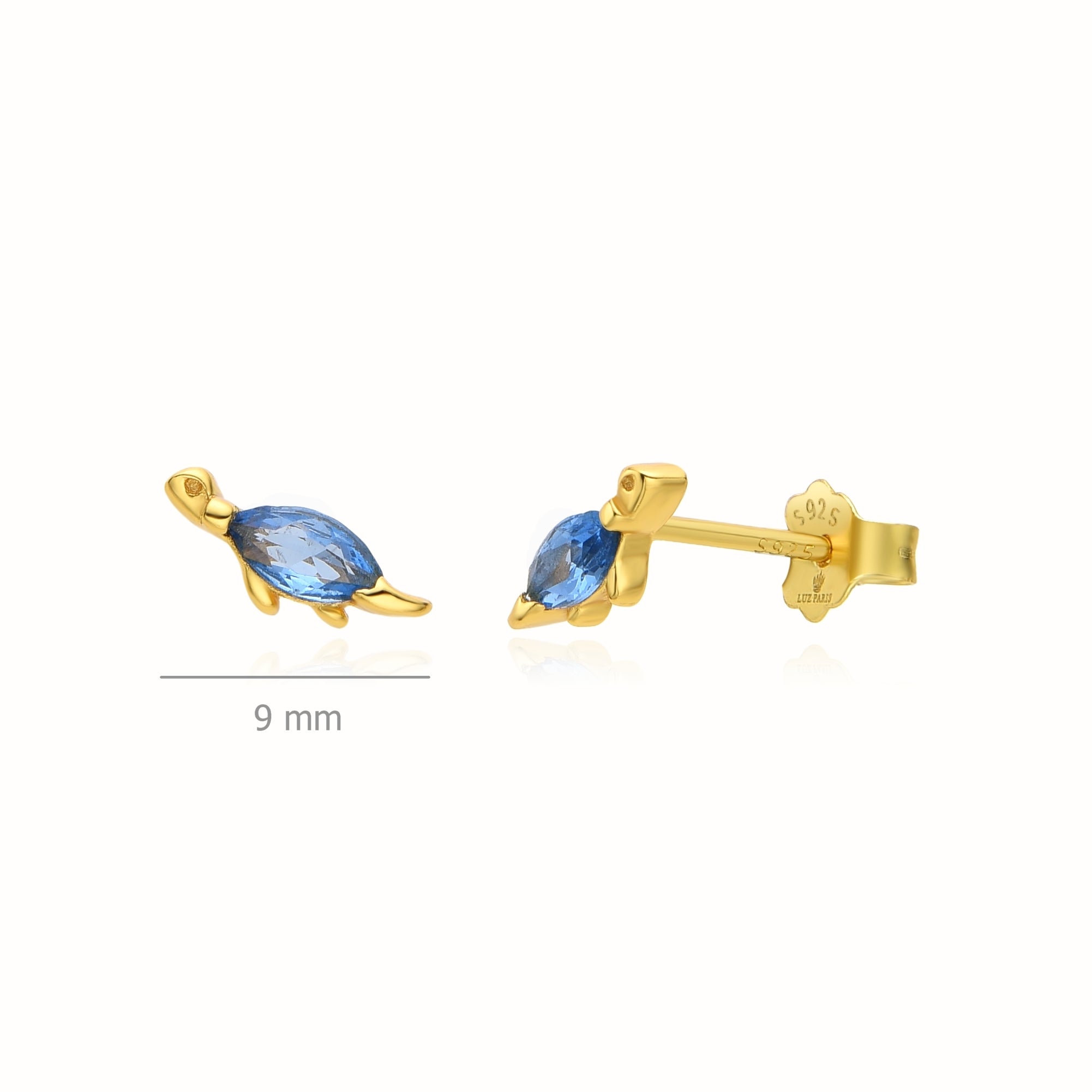 Pendientes Plata 925mls baño Oro 18 Kilates Tortuga circonitas azul | animales