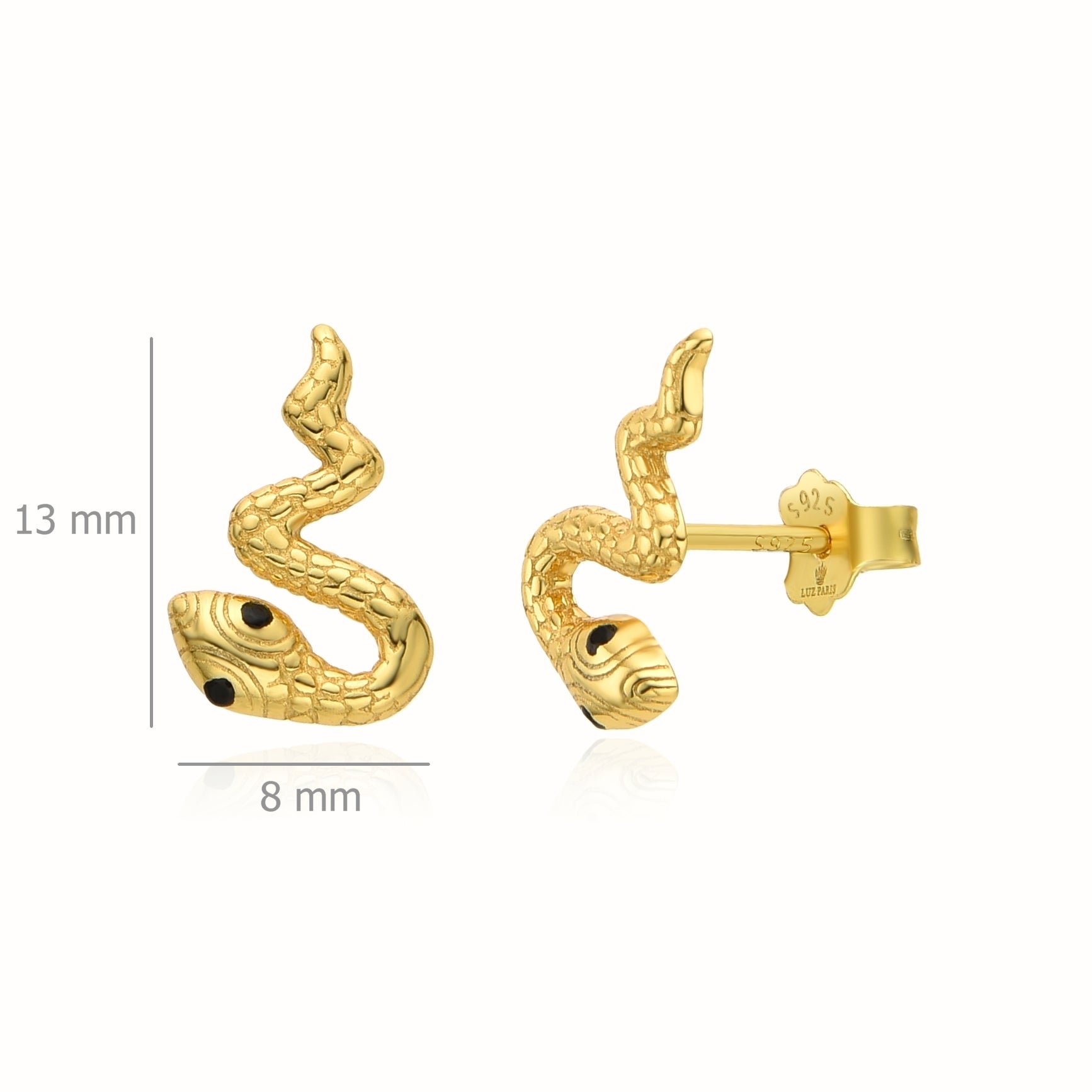 Pendientes Plata 925mls baño Oro 18 Kilates Serpiente circonitas negro azabache | animales