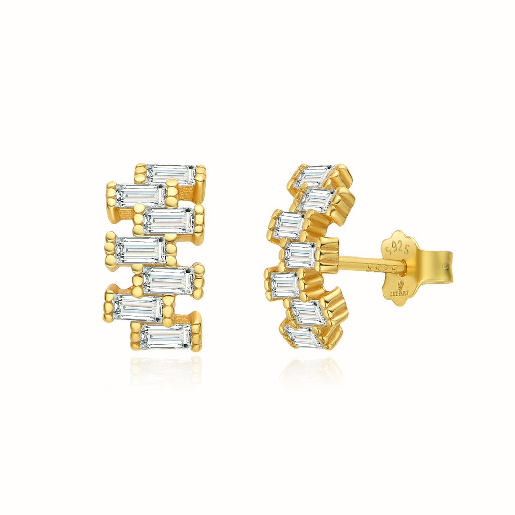 Pendientes Plata 925mls baño Oro 18 Kilates Circonitas blancas