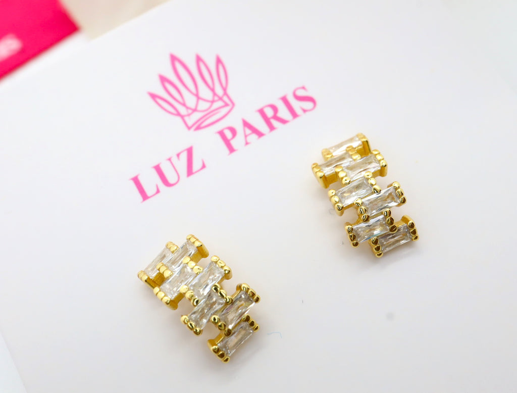 Pendientes Plata 925mls baño Oro 18 Kilates Circonitas blancas