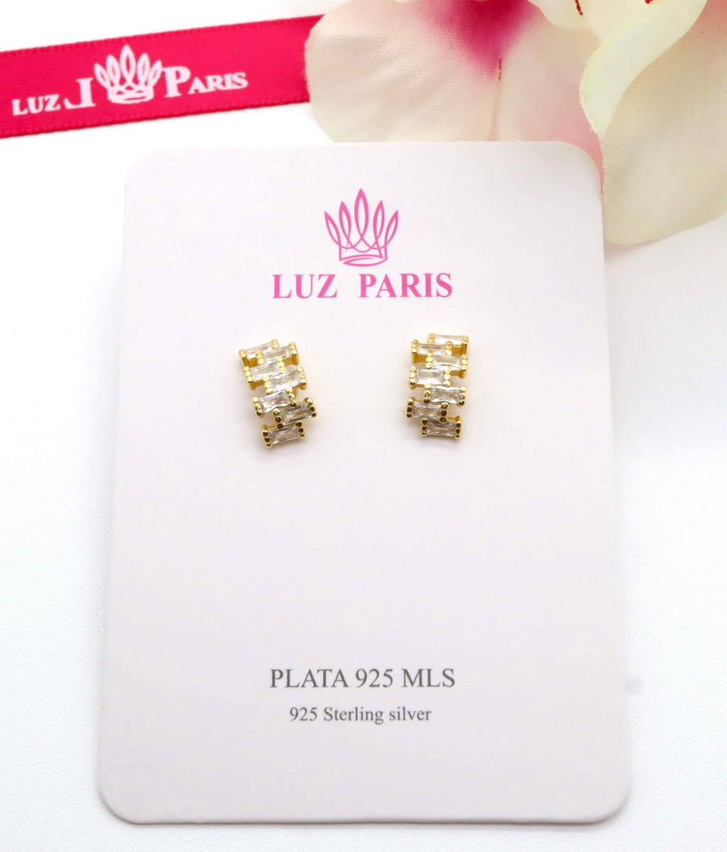 Pendientes Plata 925mls baño Oro 18 Kilates Circonitas blancas