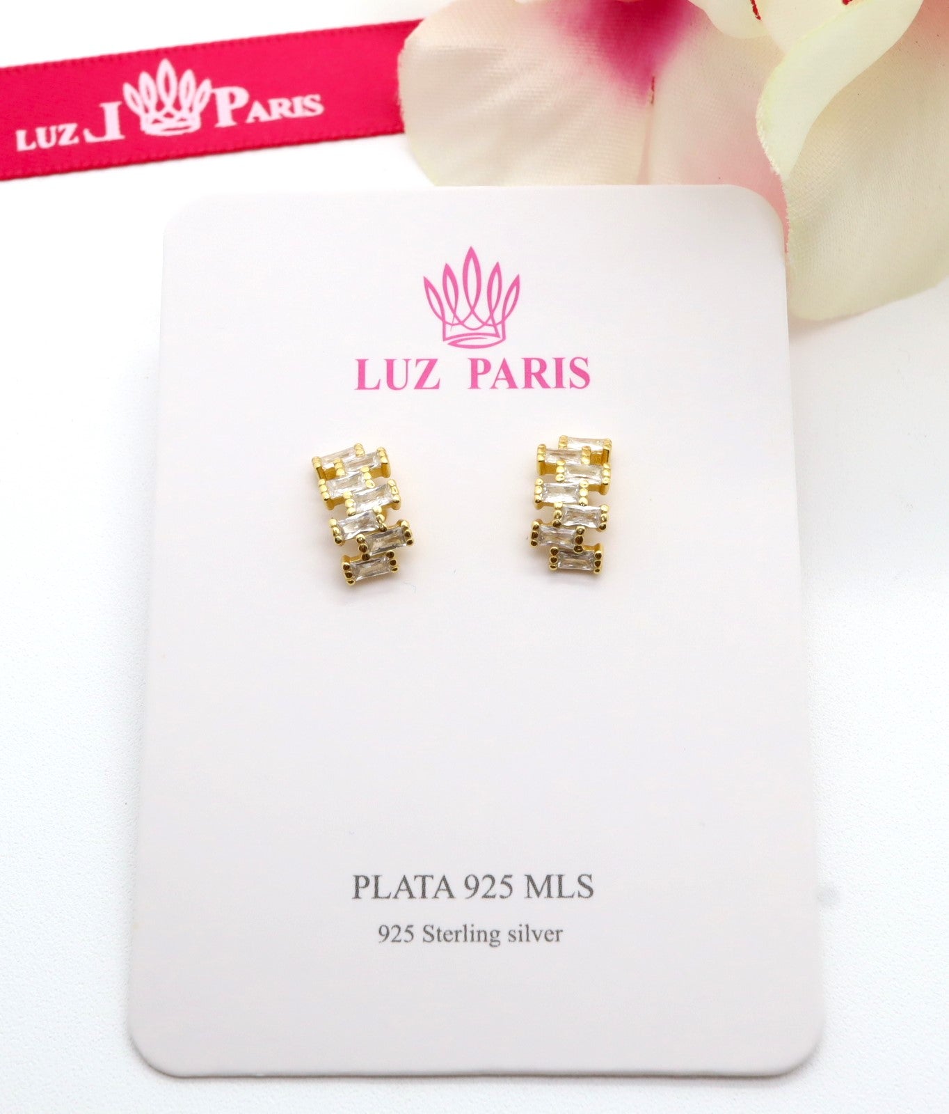 Pendientes Plata 925mls baño Oro 18 Kilates Circonitas blancas
