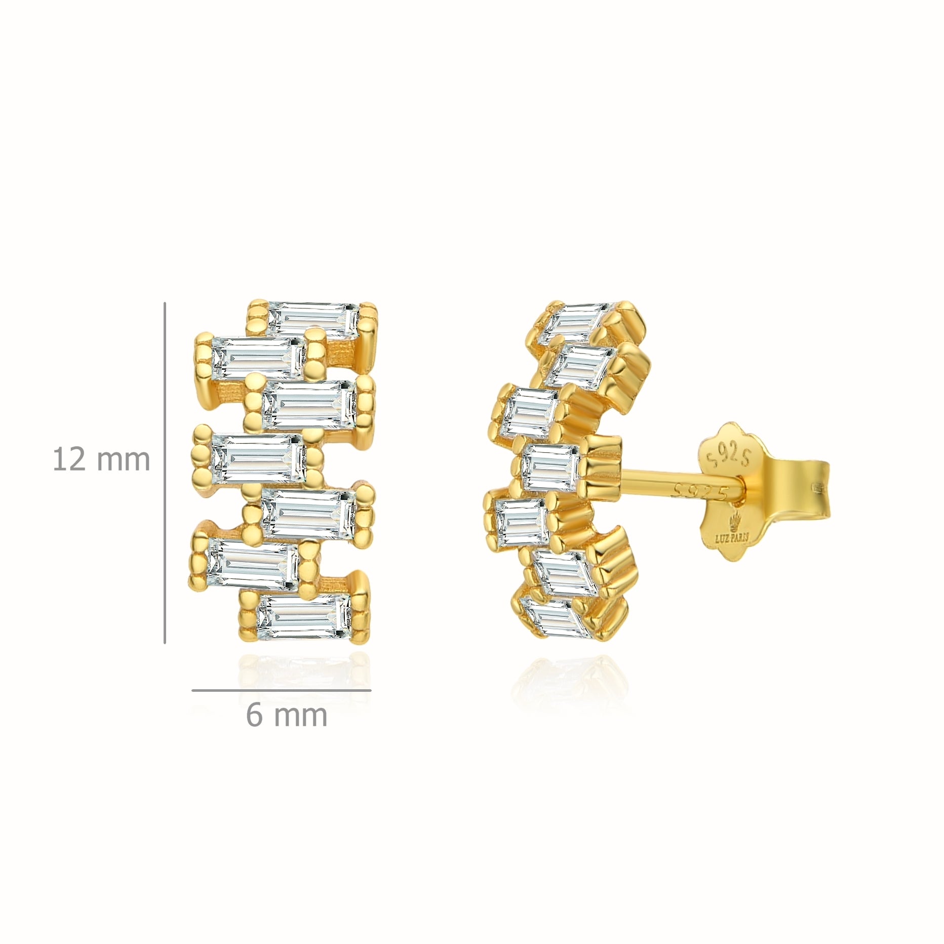 Pendientes Plata 925mls baño Oro 18 Kilates Circonitas blancas