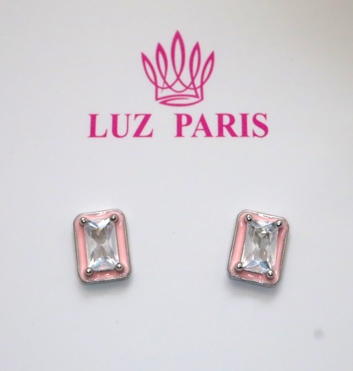 Pendientes Plata 925mls Circonita blanca borde lacado rosa