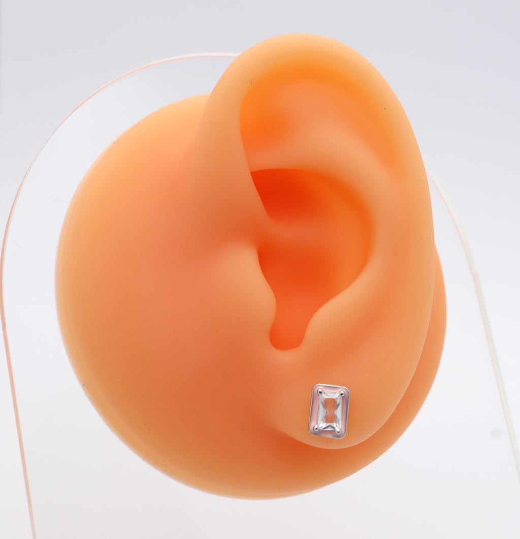 Pendientes Plata 925mls Circonita blanca borde lacado rosa