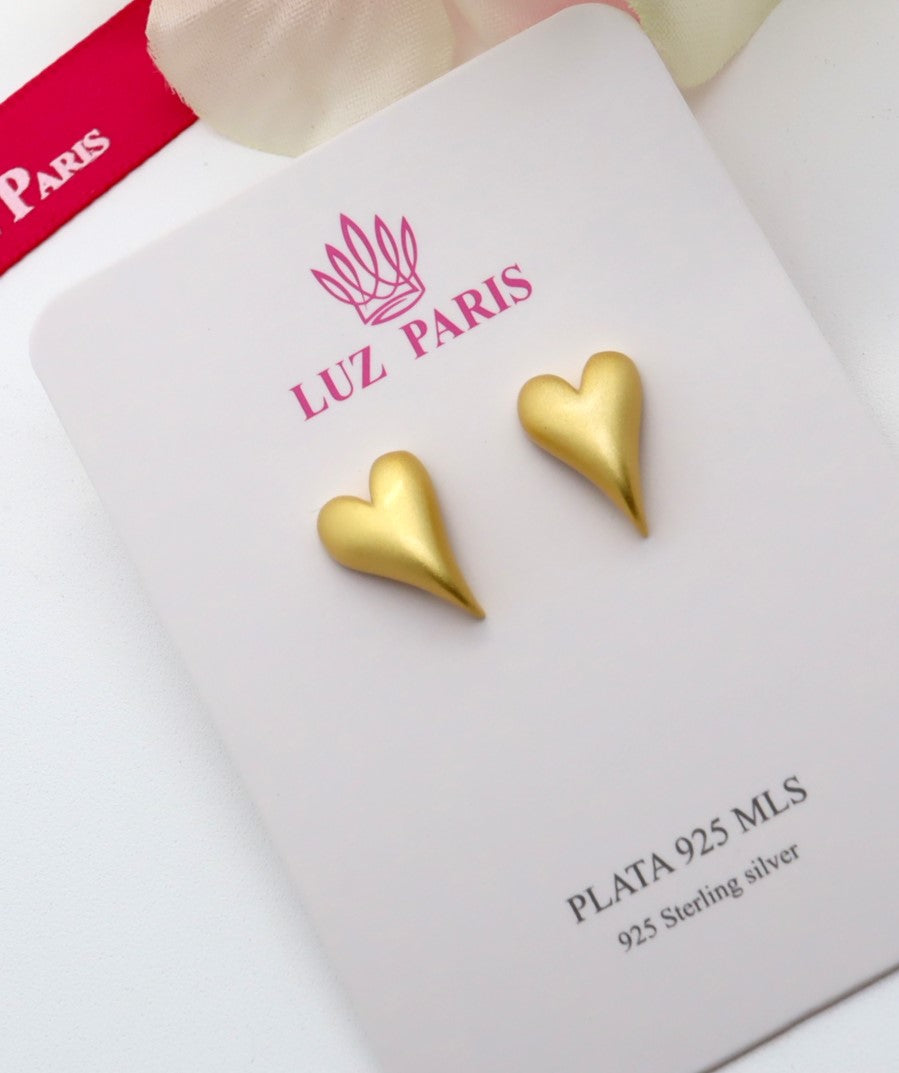 Pendientes Plata 925mls baño Oro 18 Kilates Corazón diseño original