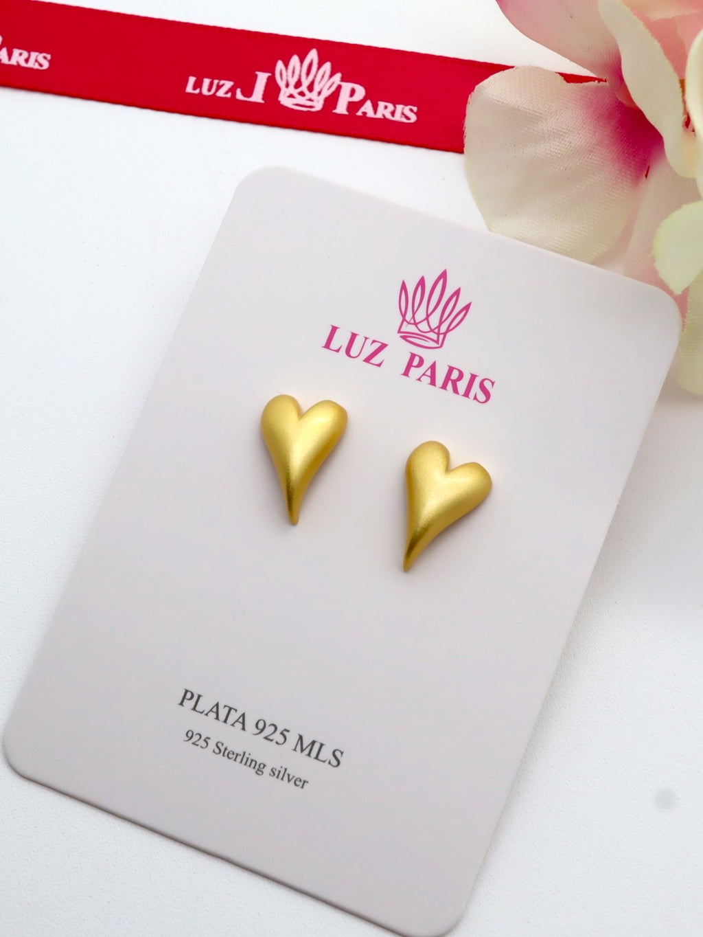 Pendientes Plata 925mls baño Oro 18 Kilates Corazón diseño original
