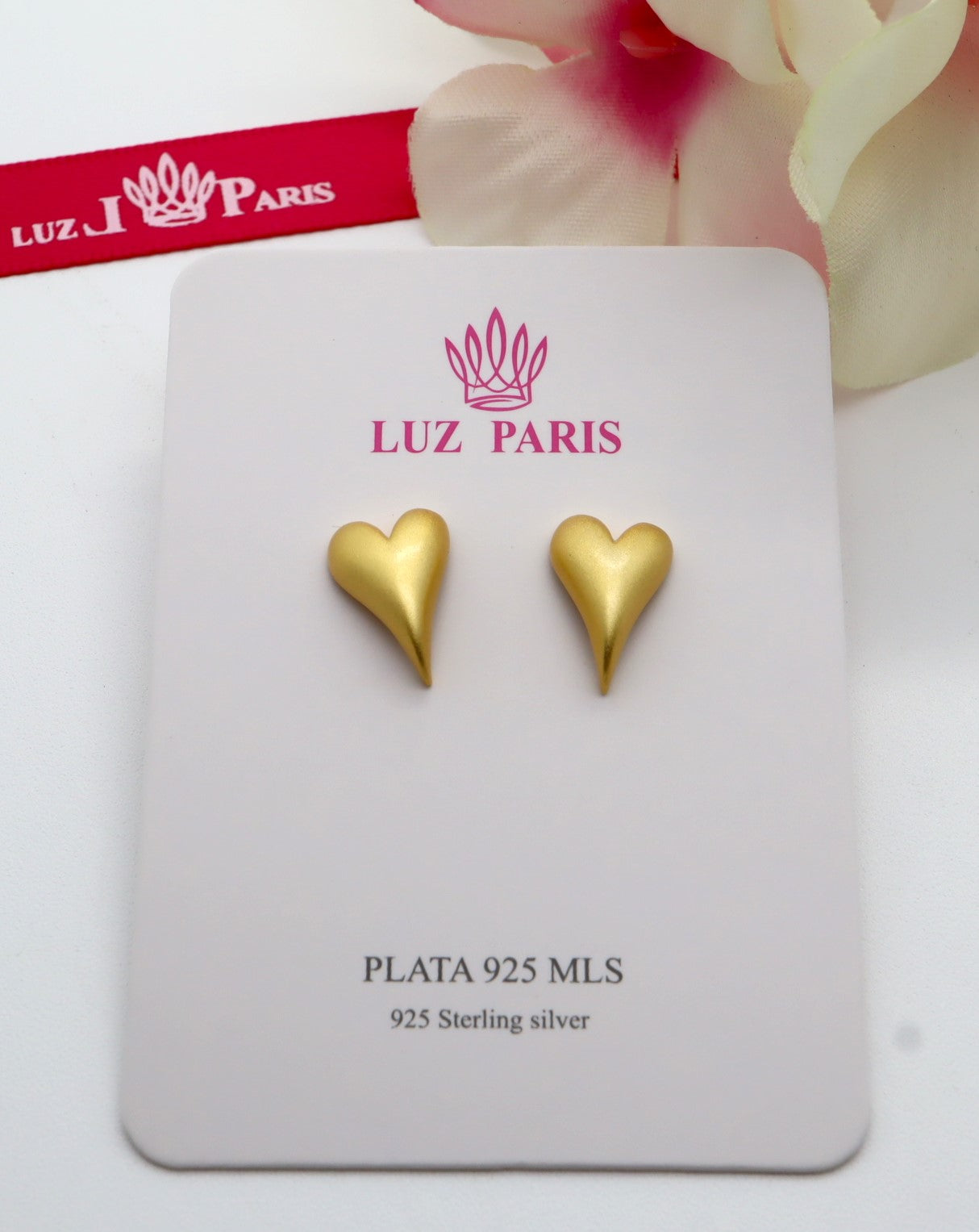 Pendientes Plata 925mls baño Oro 18 Kilates Corazón diseño original
