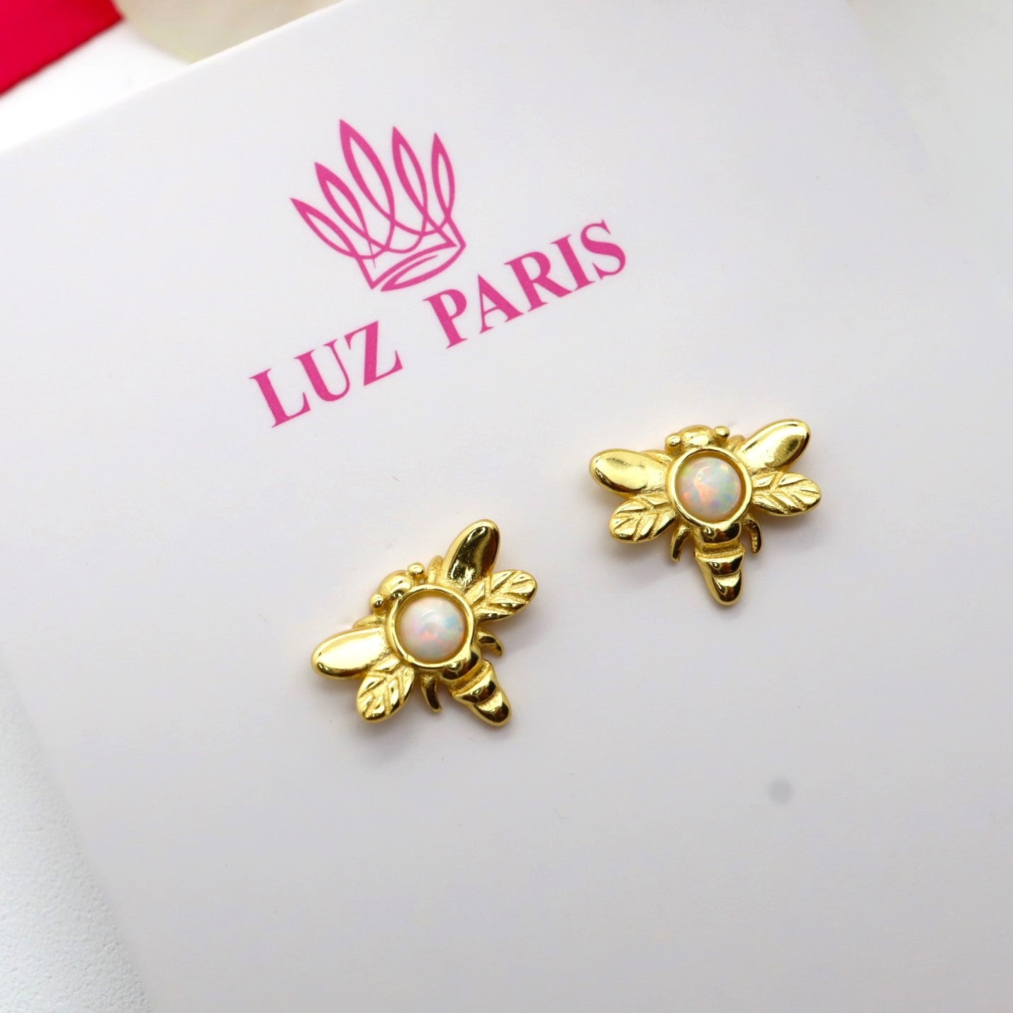 Pendientes Plata 925mls baño Oro 18 Kilates Libélula ópalo lab.