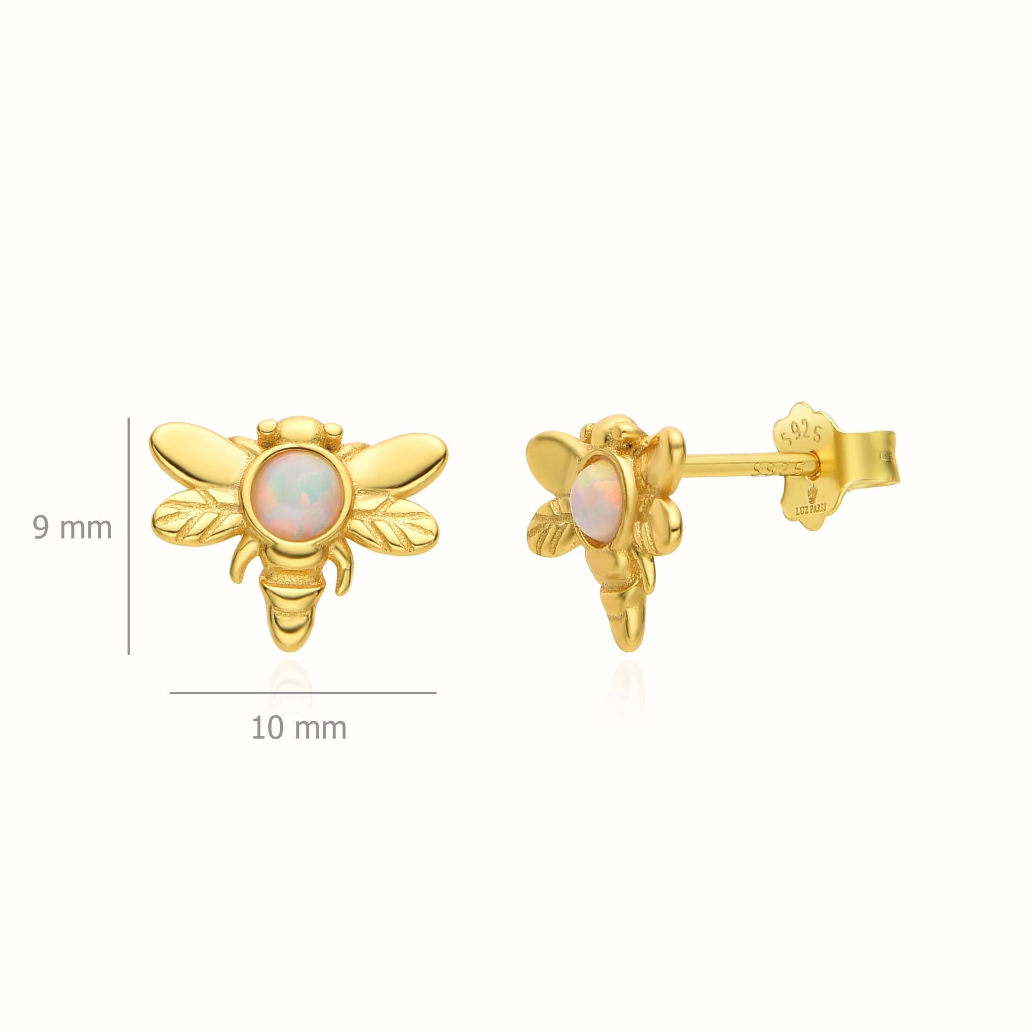 Pendientes Plata 925mls baño Oro 18 Kilates Libélula ópalo lab.