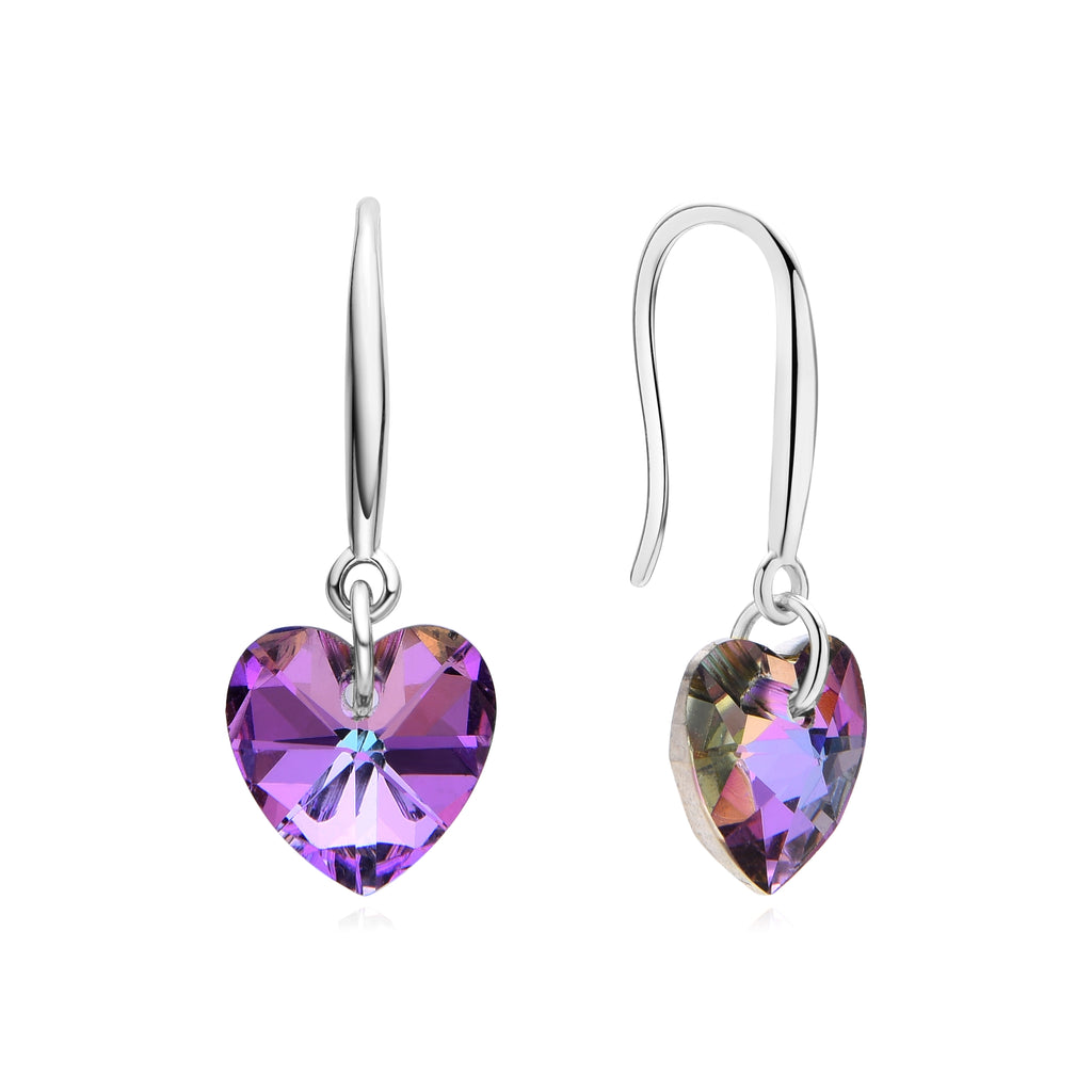 Pendientes Plata 925mls Corazón colgante color amatista