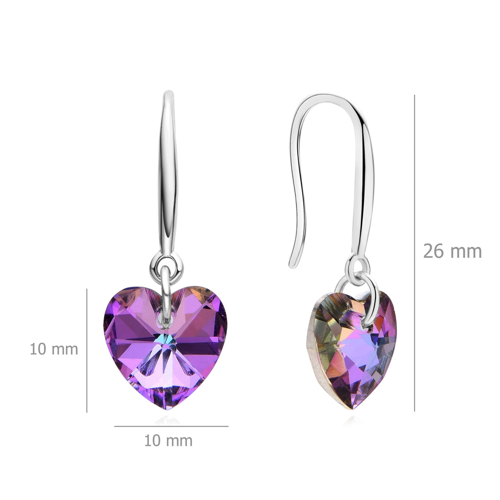 Pendientes Plata 925mls Corazón colgante color amatista