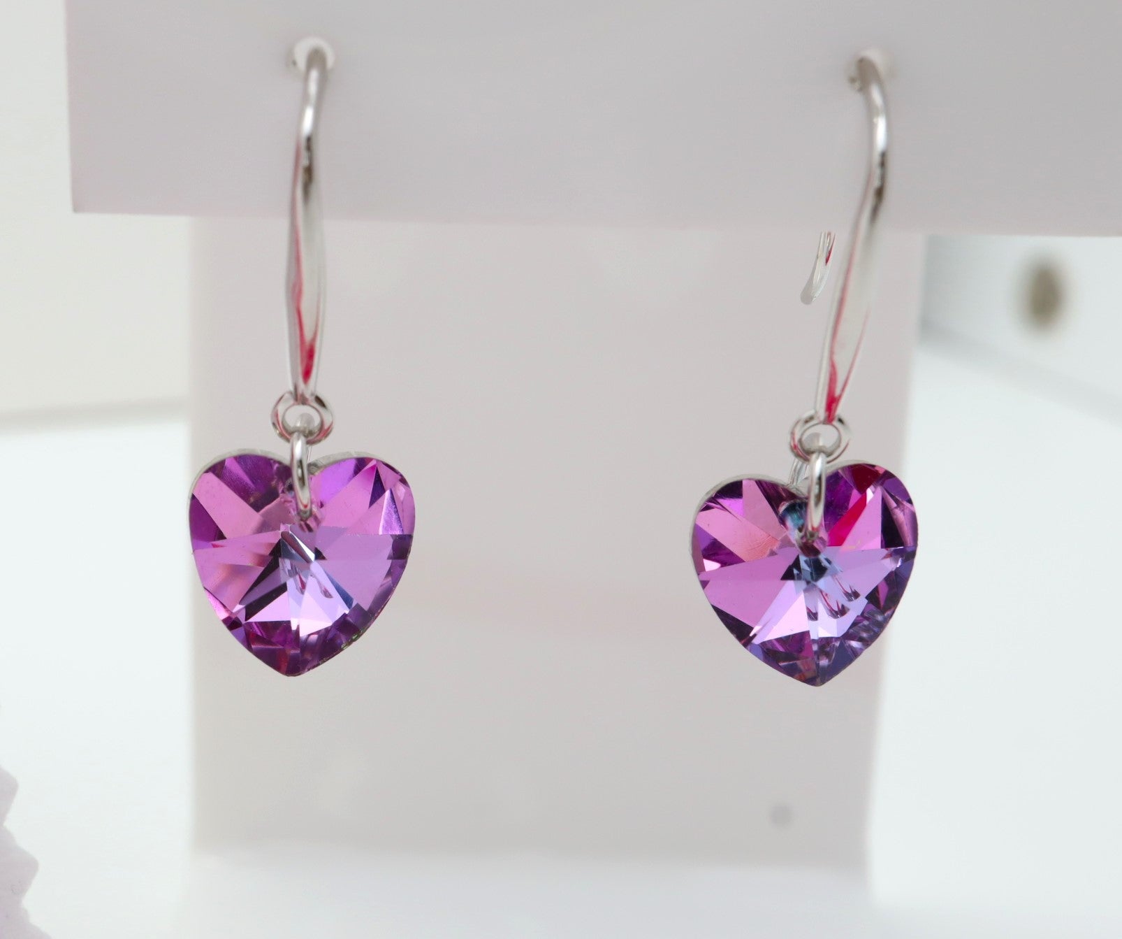 Pendientes Plata 925mls Corazón colgante color amatista