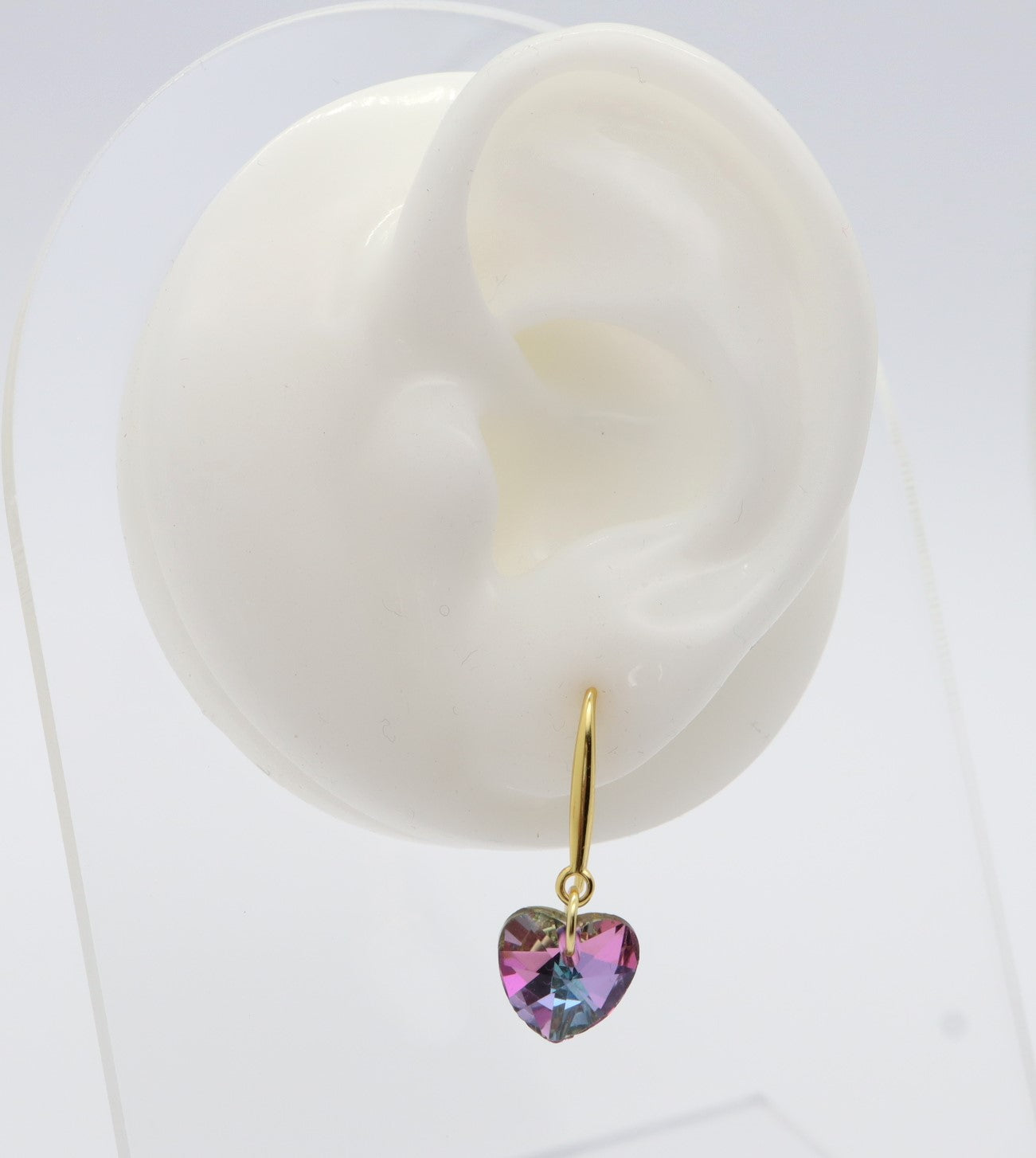 Pendientes Plata 925mls baño Oro 18 Kilates  Corazón colgante color amatista