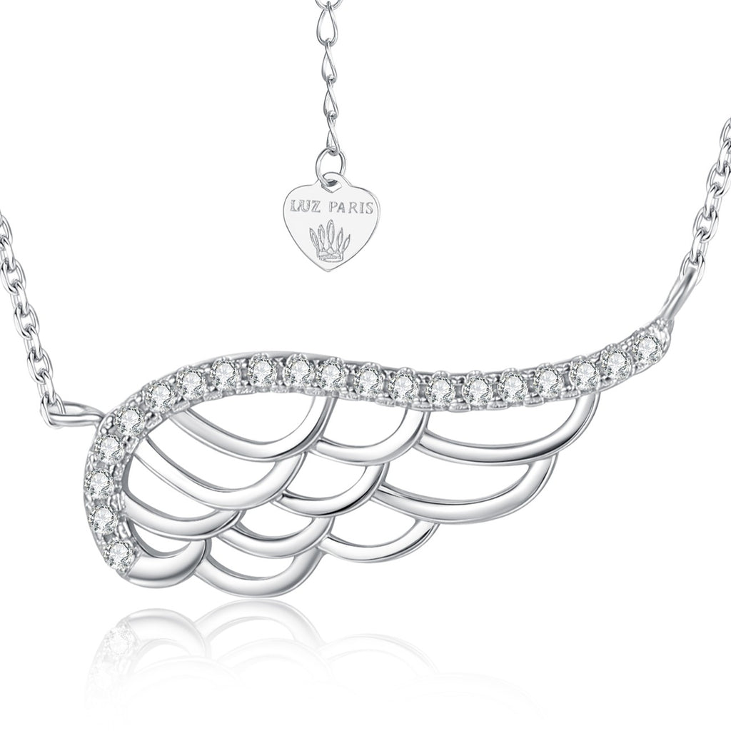 Collar Plata 925mls Ala de Ángel Blanca con Circonitas | Colgante Protector, Elegante y Brillante