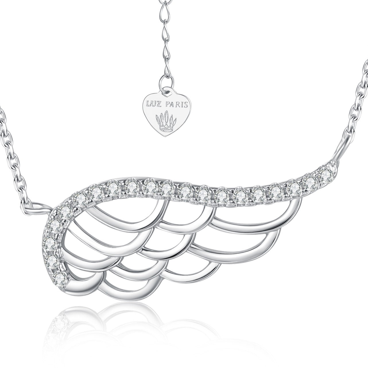 Collar Plata 925mls Ala de Ángel Blanca con Circonitas | Colgante Protector, Elegante y Brillante