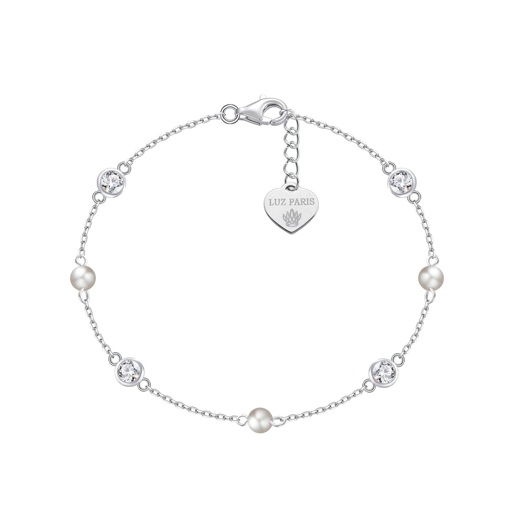 Pulsera Plata 925 con Tres Perlas y Circonitas Blancas | Joyería Elegante Mujer | Regalo Fino | Pulsera Ajustable Hecha a Mano