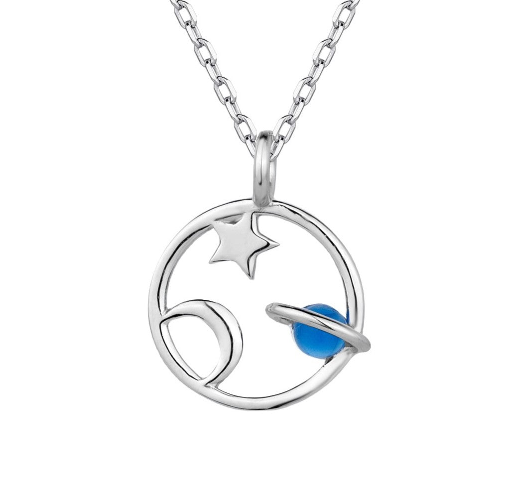 Collar Plata 925mls Espacio (estrella, luna y planeta)