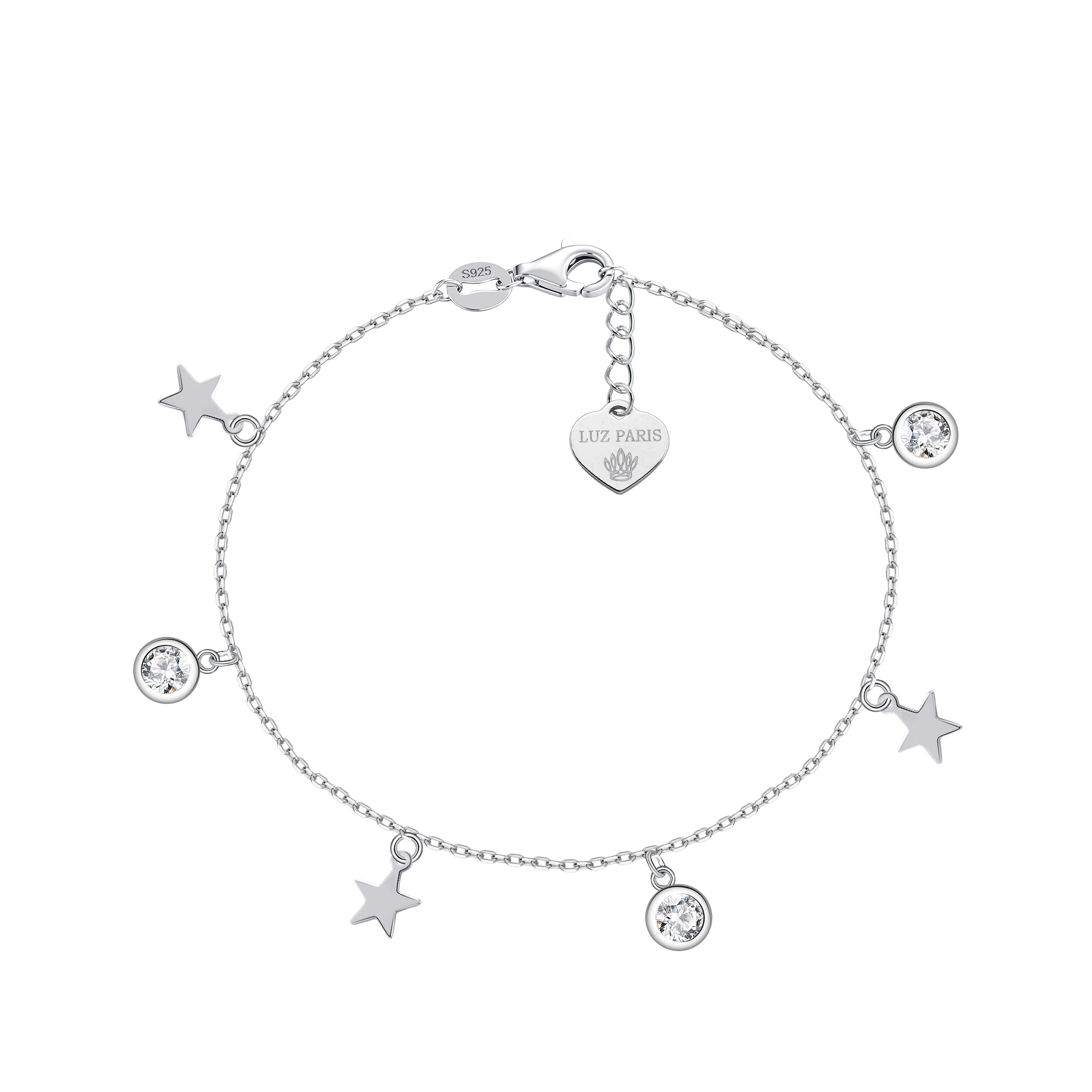 Pulsera Plata 925 Tres Estrellas y Circonitas Blancas | Joyería Fina Mujer | Regalo Elegante | Pulsera Ajustable Hecha a Mano