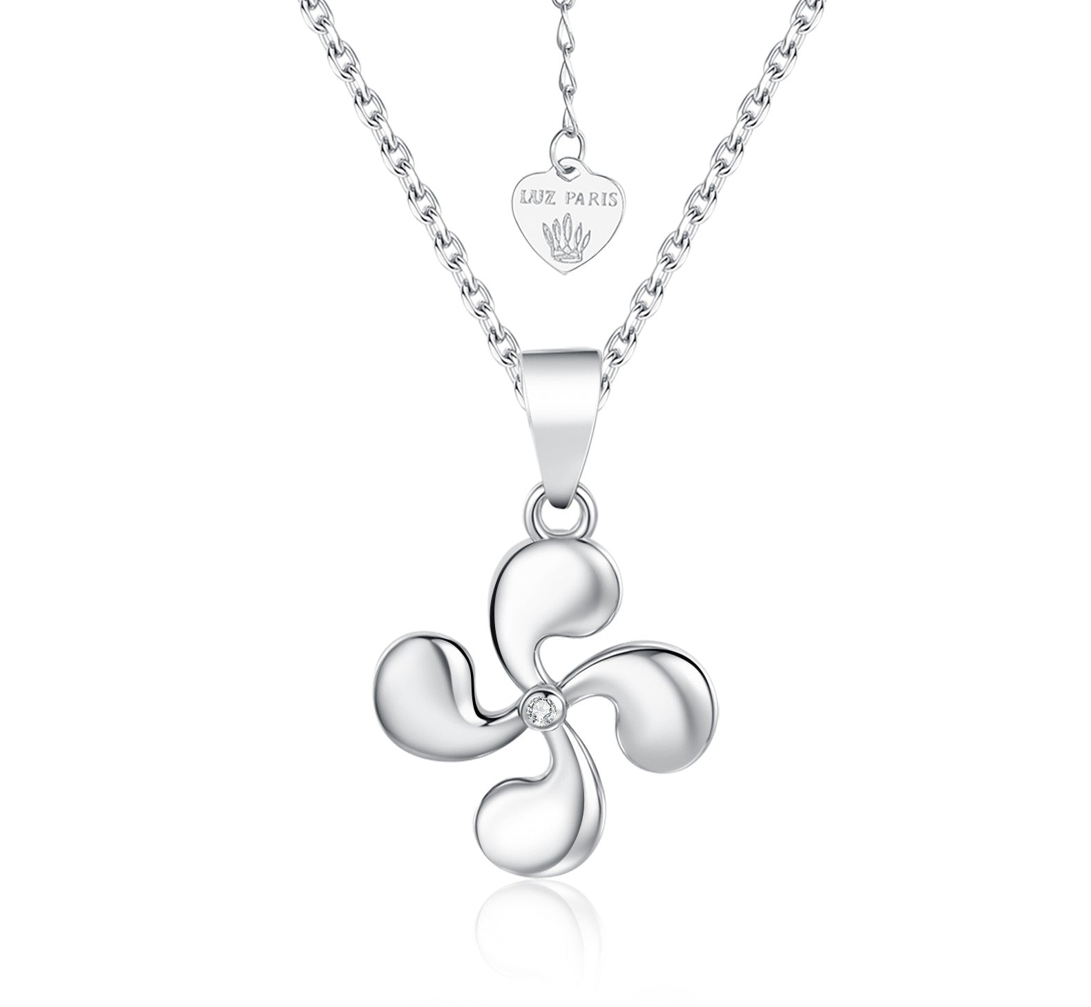 Collar Plata 925mls Lauburu Vasco con Circonita Blanca Central |Tradición, Brillo y Elegancia