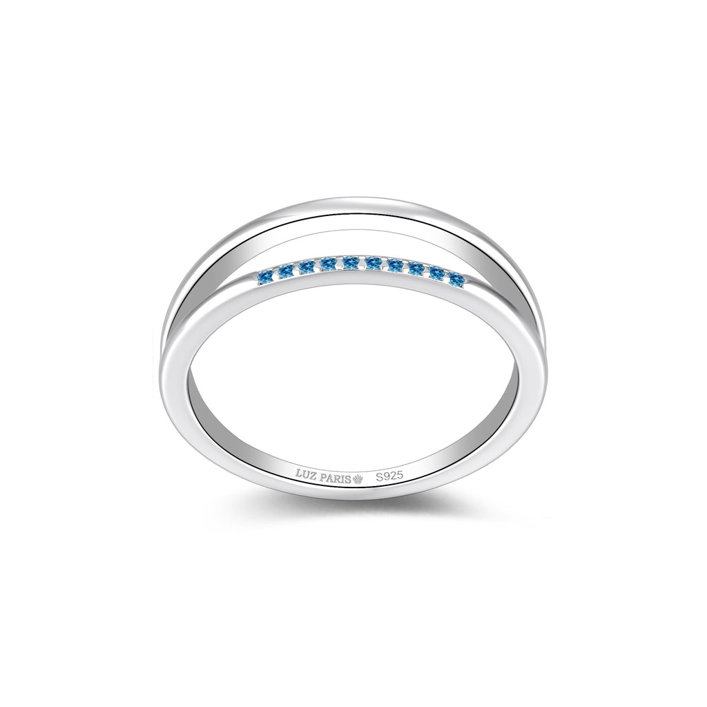 Anillo Plata 925mls doble aro con Circonitas azules