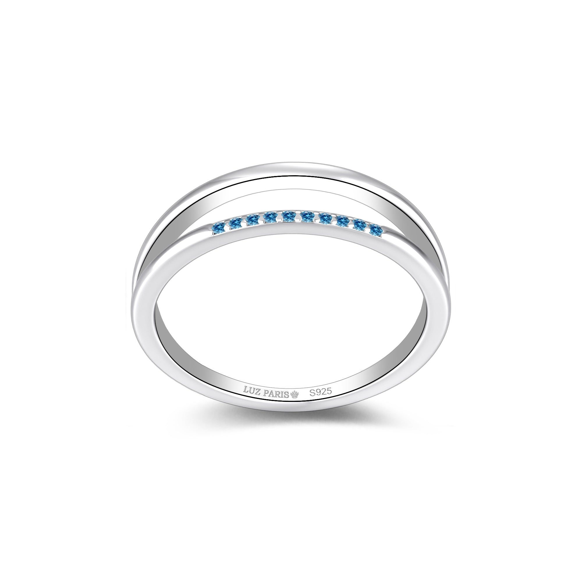 Anillo Plata 925mls doble aro con Circonitas azules