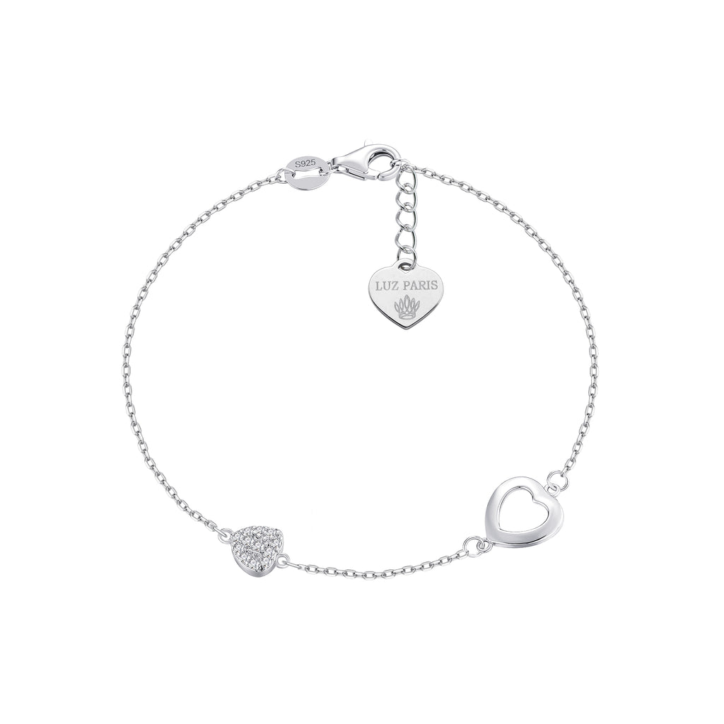 Pulsera Plata 925 Dos Corazones | Circonitas Blancas | Regalo Romántico Mujer | Joyería Fina Hecha a Mano Ajustable