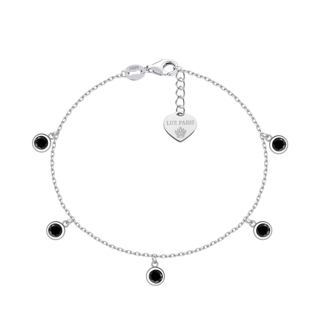 Pulsera Plata 925 con 5 Circonitas Negras Azabache | Joyería Moderna y Elegante | Regalo Mujer | Pulsera Ajustable Hecha a Mano