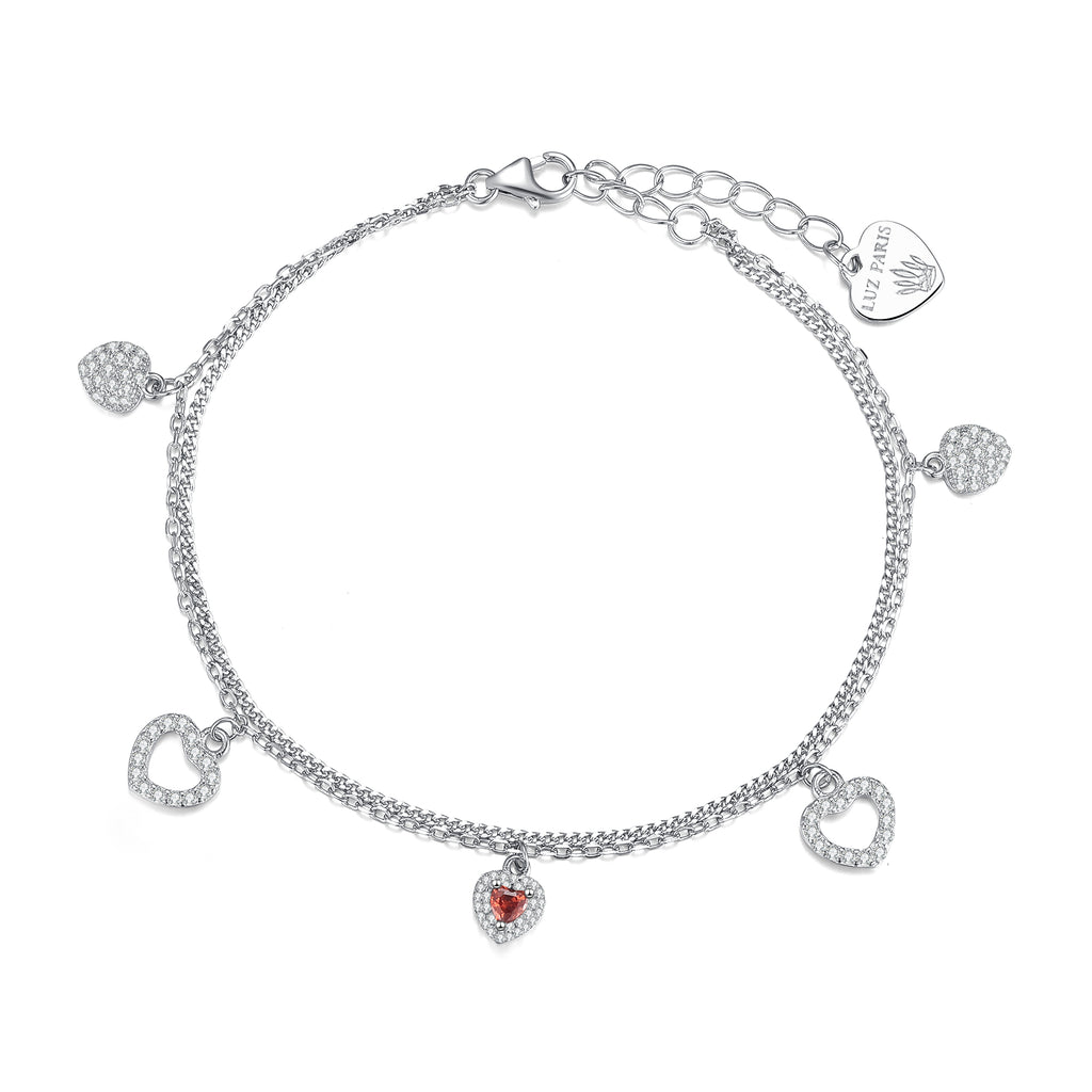 Pulsera Plata 925mls con Cinco Corazones y Circonitas | Elegancia Romántica y Brillo Total