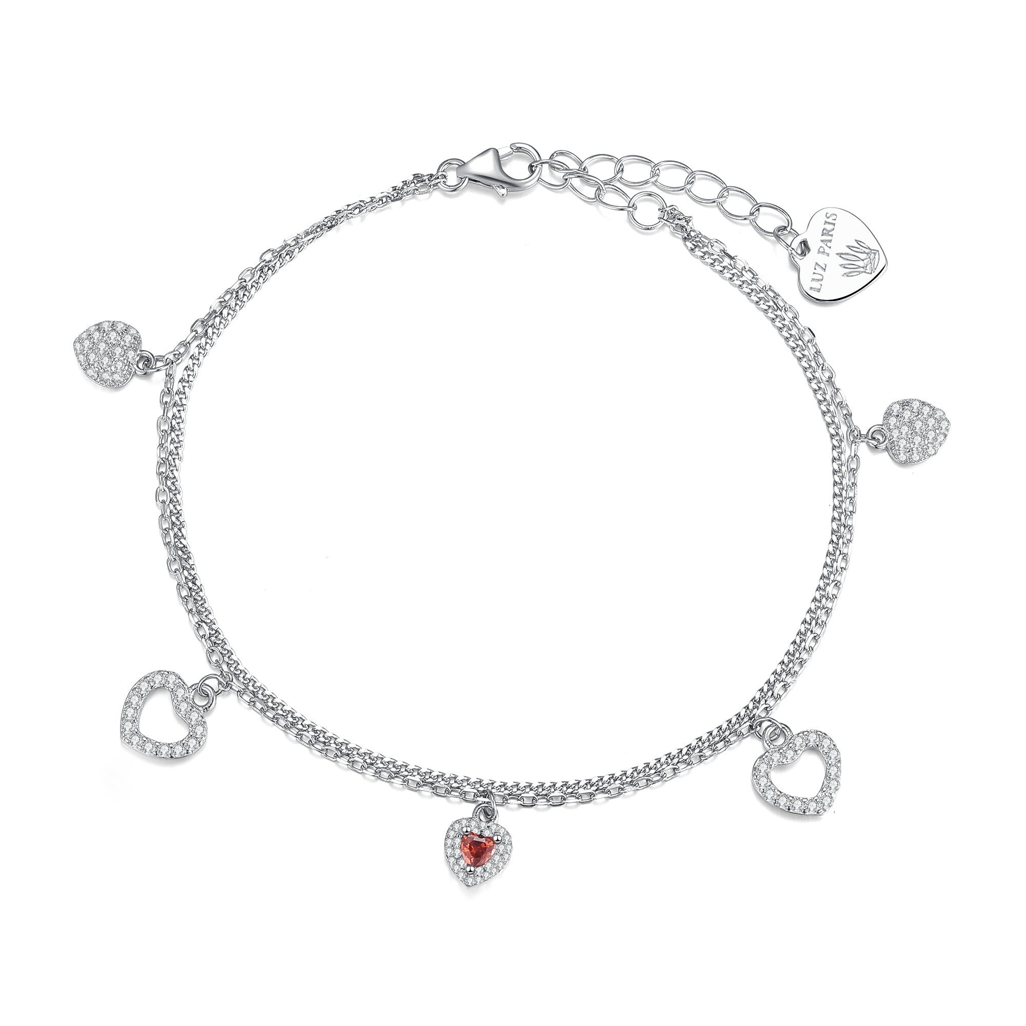 Pulsera Plata 925mls con Cinco Corazones y Circonitas | Elegancia Romántica y Brillo Total