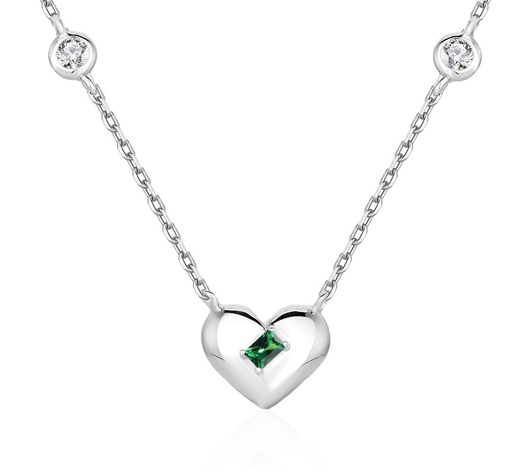 Collar Plata 925mls Corazón Verde con Circonitas blancas