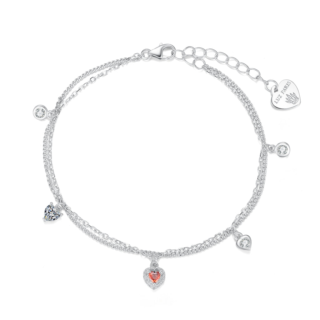 Pulsera Plata 925mls Tres Corazones y circonitas | Joyería Fina Mujer | Regalo Elegante | Pulsera Ajustable