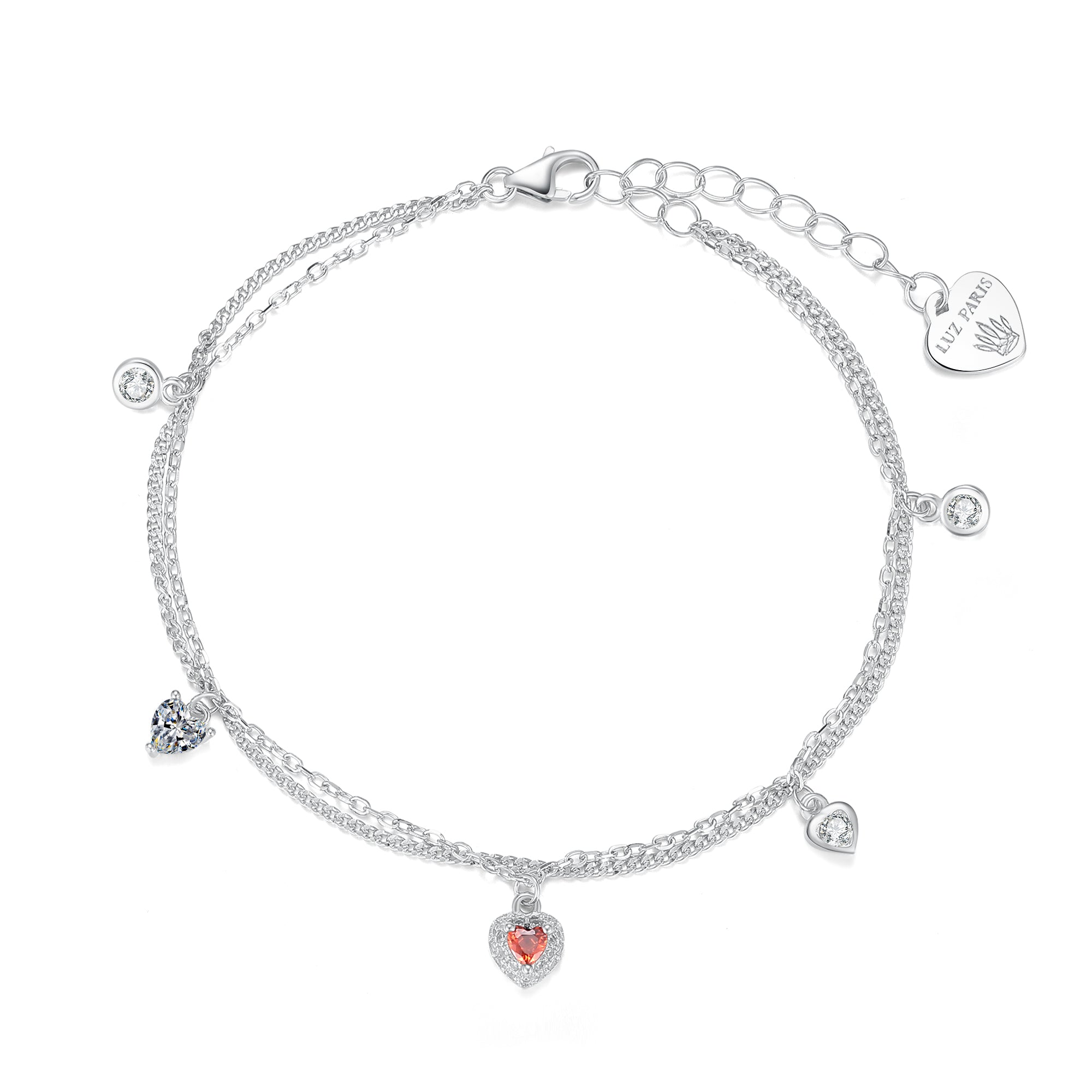 Pulsera Plata 925mls Tres Corazones y circonitas | Joyería Fina Mujer | Regalo Elegante | Pulsera Ajustable