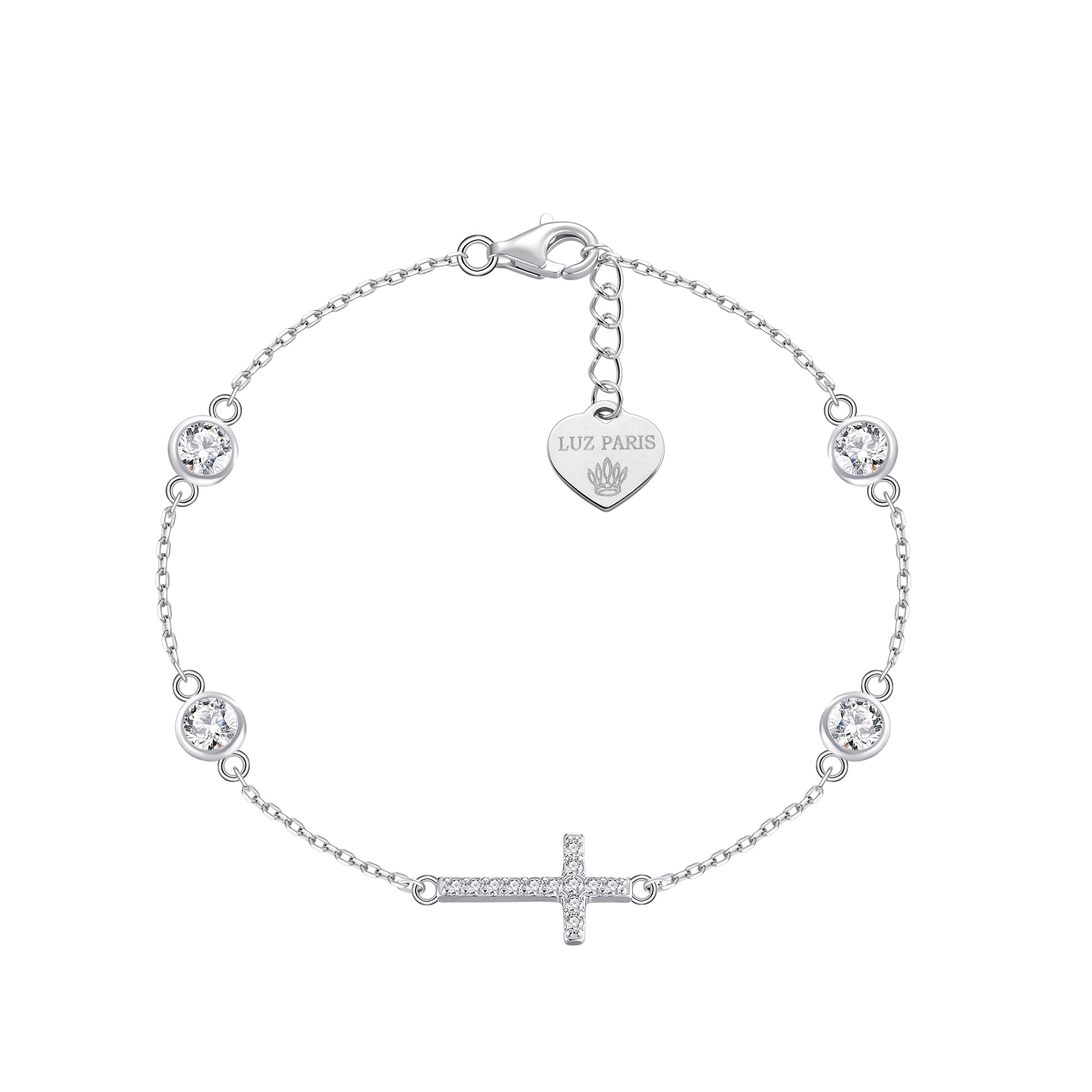 Pulsera Plata 925 Cruz Horizontal con Circonitas Blancas | Joyería de Fe y Estilo | Regalo Mujer | Pulsera Ajustable Hecha a Mano